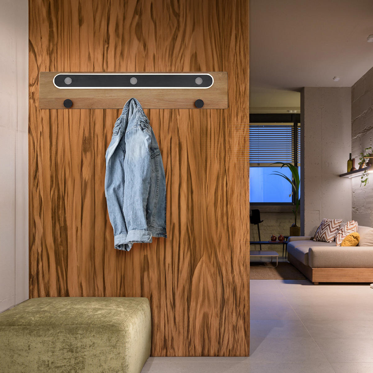 LED WANDLEUCHTE Metall Braun mit 3 Kleiderhaken - Braun, Metall (65/13/65cm) - Globo Lighting