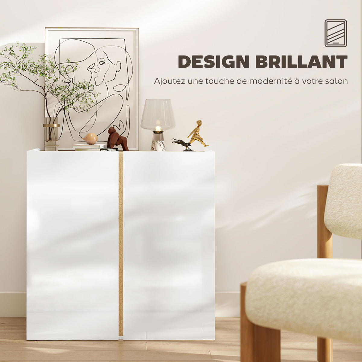 SIDEBOARD Weiß 80/40/80 cm - Weiß Hochglanz/Weiß, Holzwerkstoff (40/80/80cm) - PANGIVO