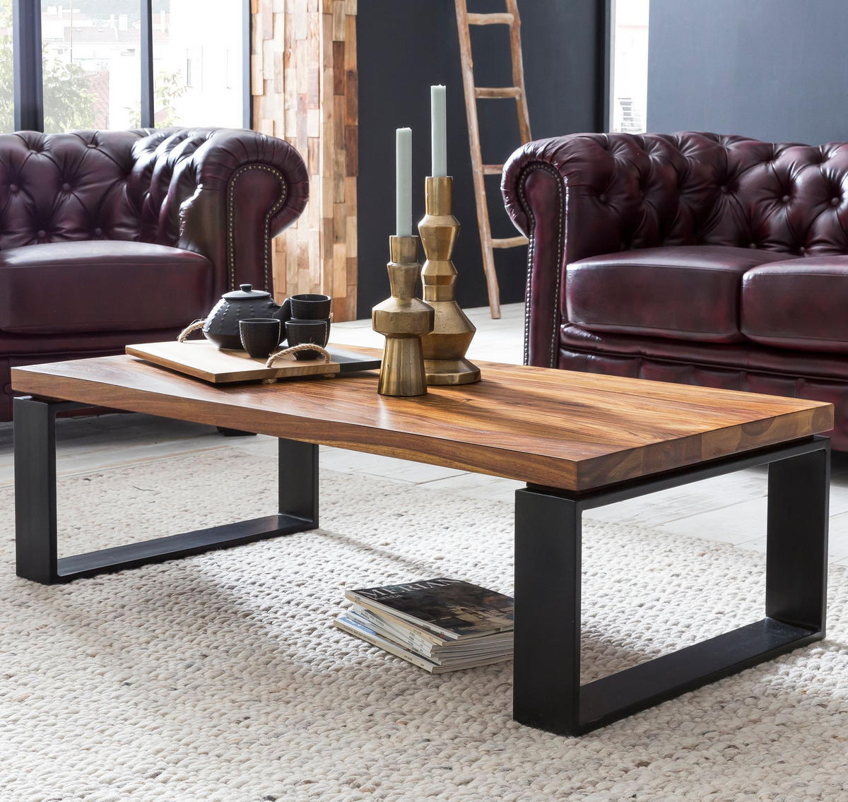 COUCHTISCH aus Holz und Metall, Industriedesign, Einzigartige Maserung, 115x60x35 cm - Schwarz/Braun, Holz/Metall (60/115/35cm) - KADIMA DESIGN