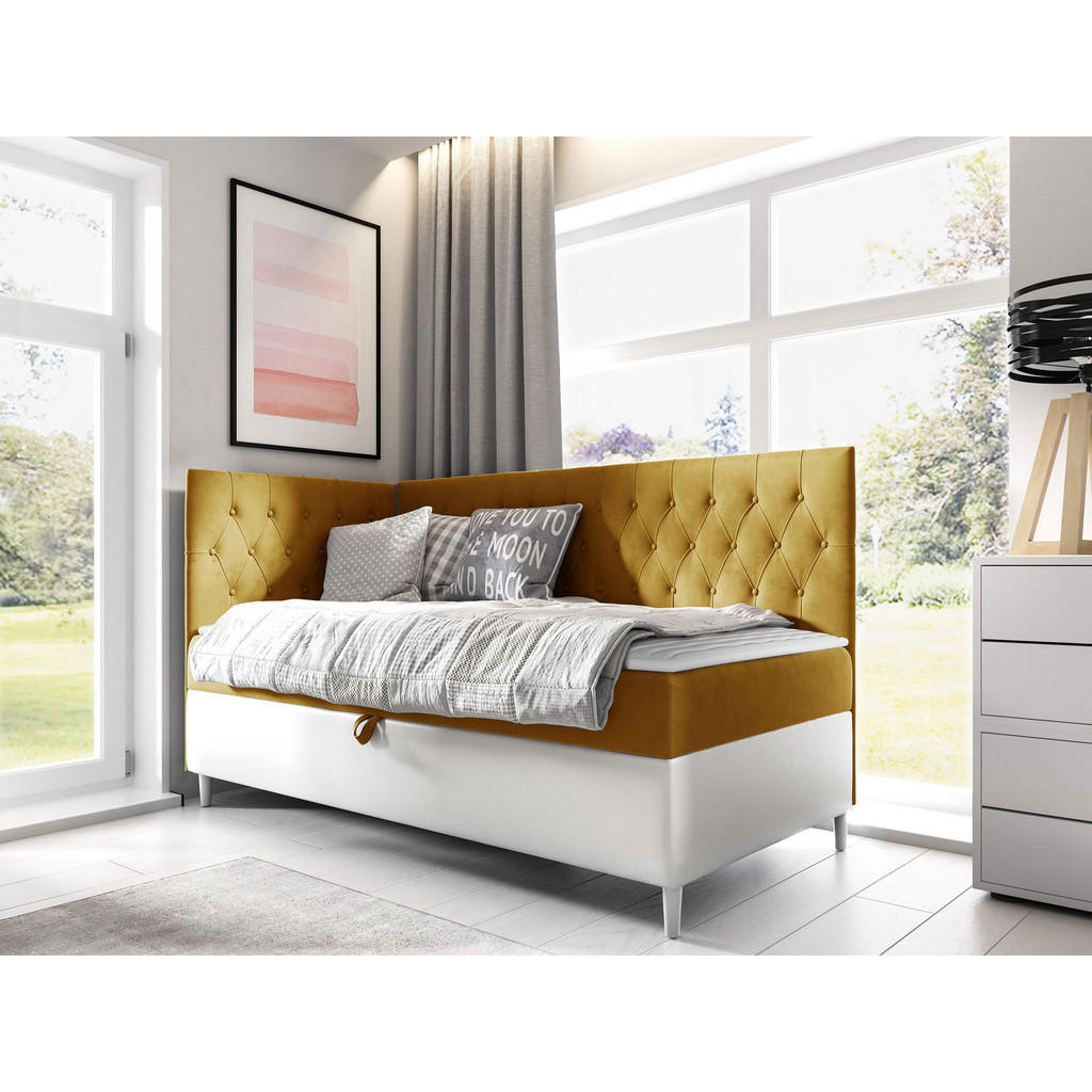 Thumbnail - Mirjan24 Boxbett, Weiß, Gelb, Holz, H3, 90x200 cm, Schlafzimmer, Betten, Boxspringbetten