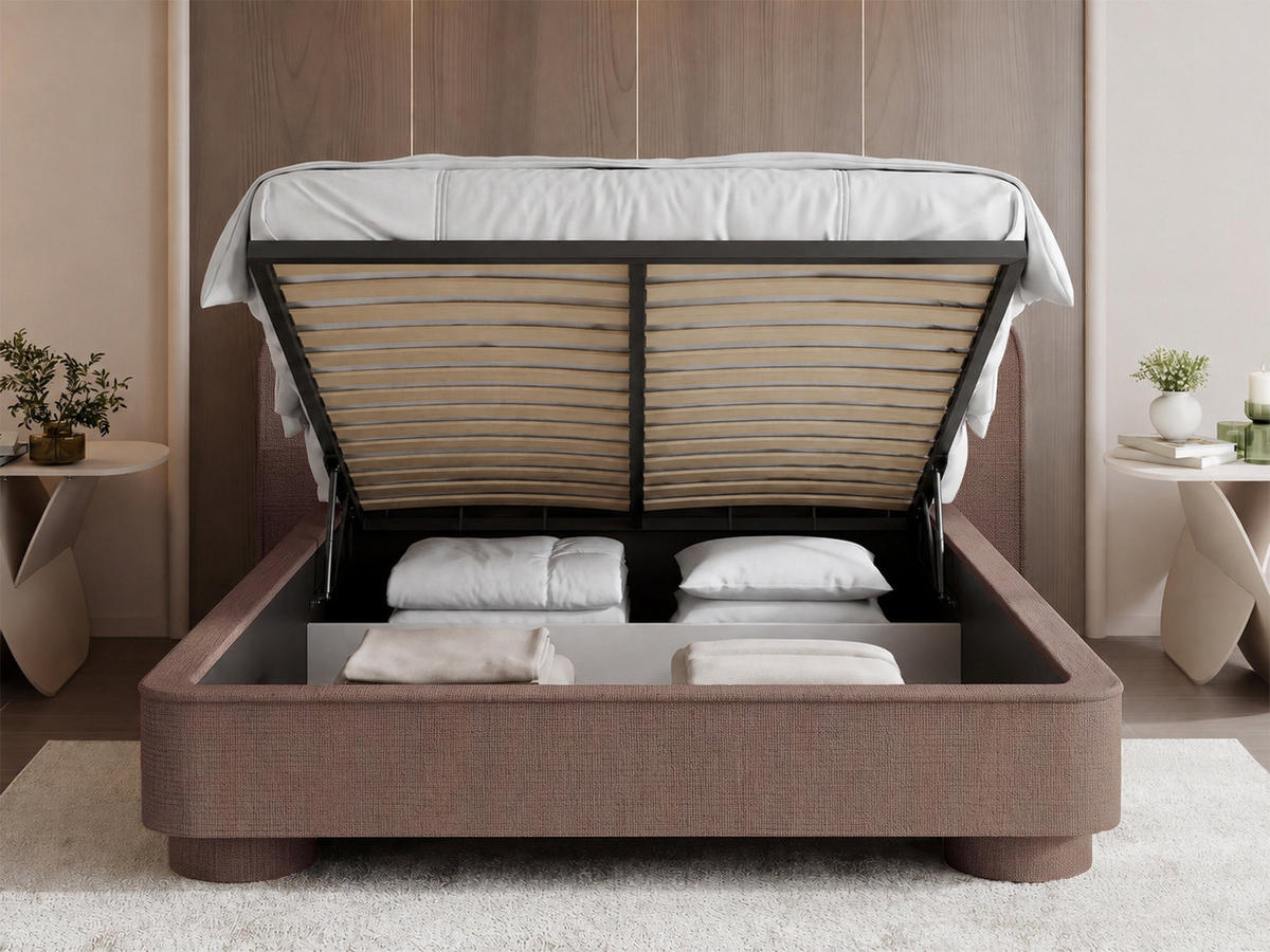 POLSTERBETT Aurora mit Bettkasten, Lattenrost & gepolsterten Füßen in Braun Chenille 120x200 cm - Birkefarben/Schwarz, Holzwerkstoff/Textil (120/200cm) - WFL GROUP