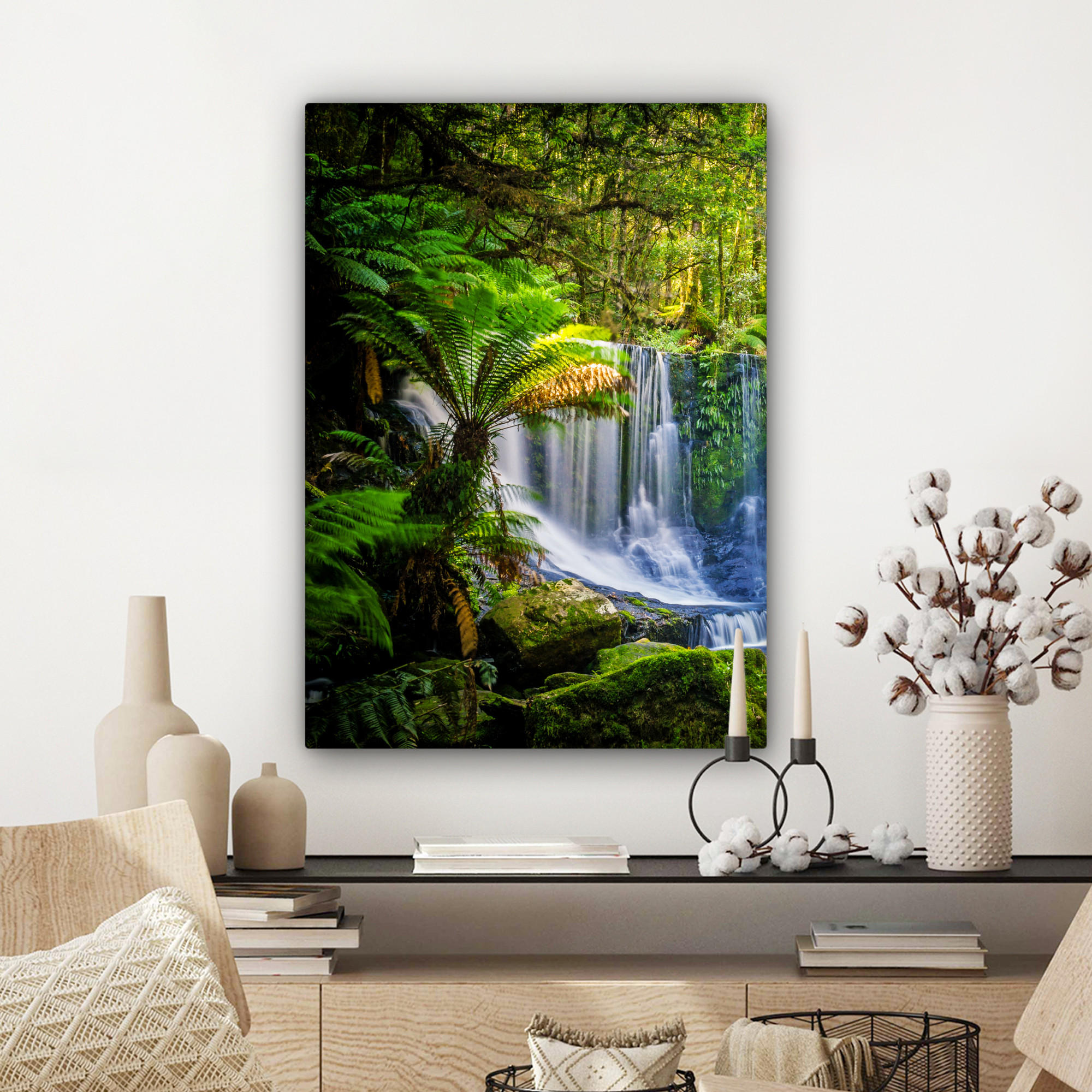 LEINWANDBILD Dschungel - Wasserfall - Australien - Pflanzen - Natur 60x80 cm - Dunkelgrün, Textil (60/80cm) - MuchoWow