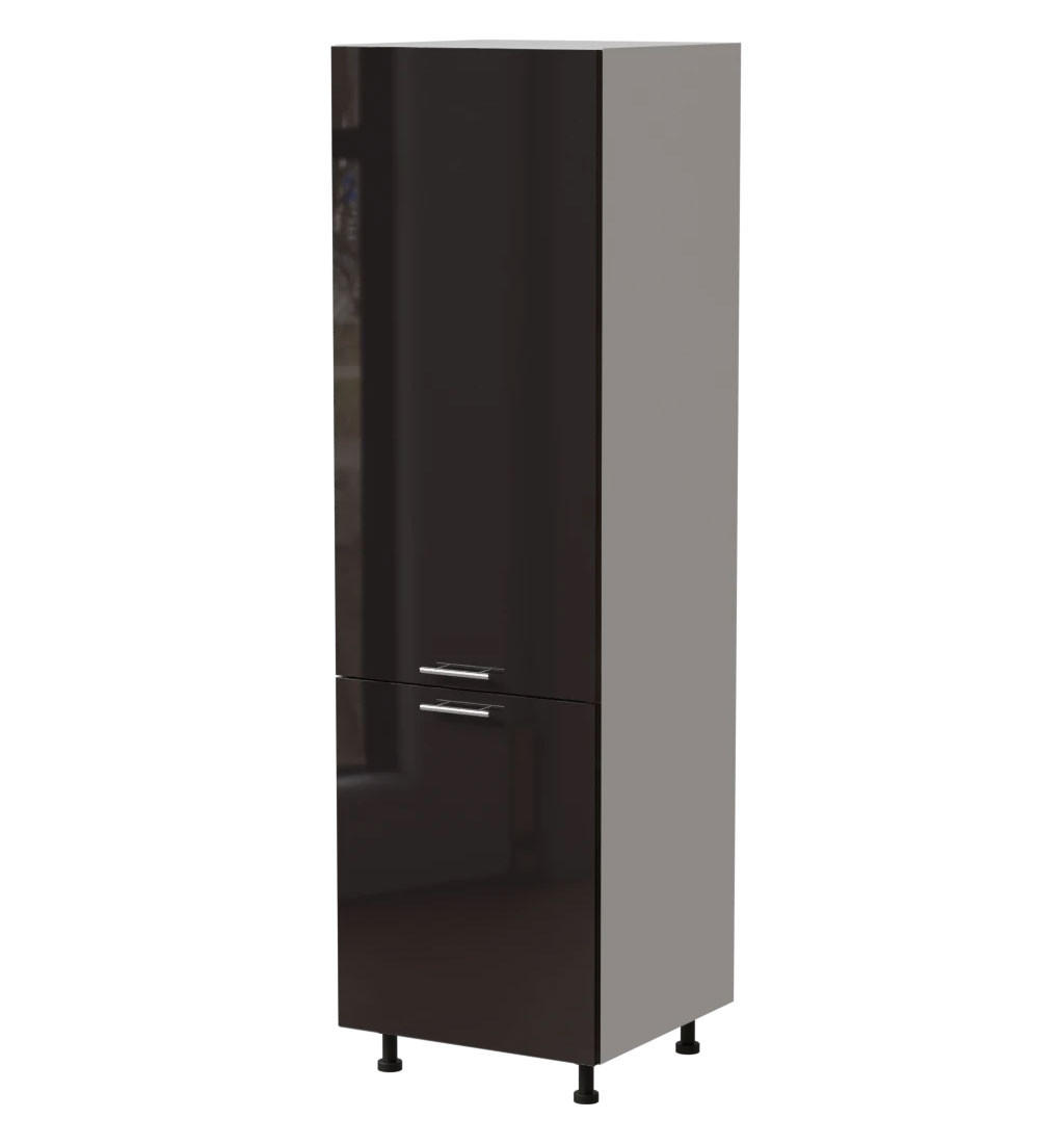 Feldmann-Wohnen Kühlschrankumbauschrank Schwarz Hochglanz, Weiß 60x207x59 cm