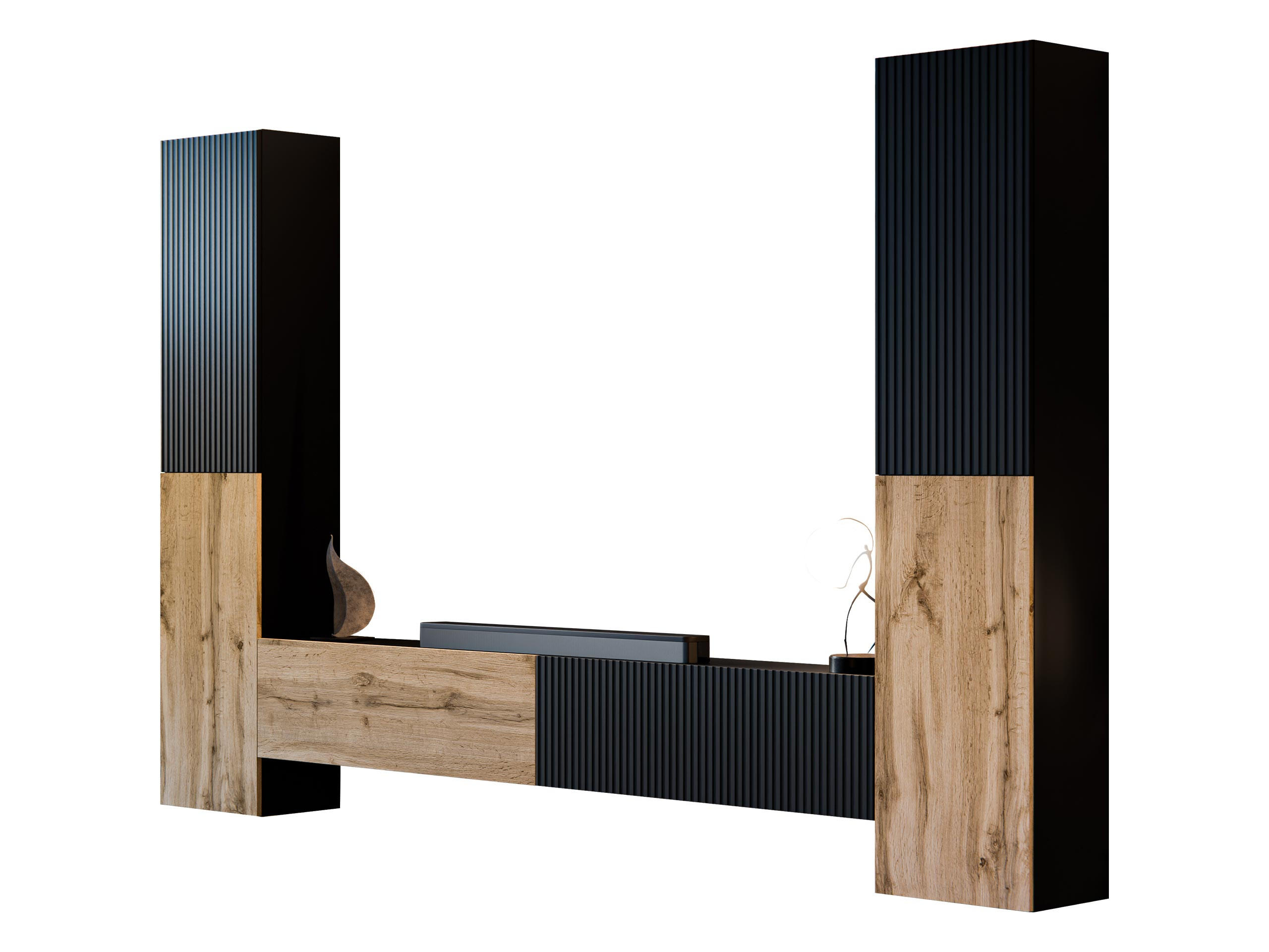 WOHNWAND Capital II - Eiche Wotan/Schwarz, Holzwerkstoff (200/31/30cm) - MIRJAN24