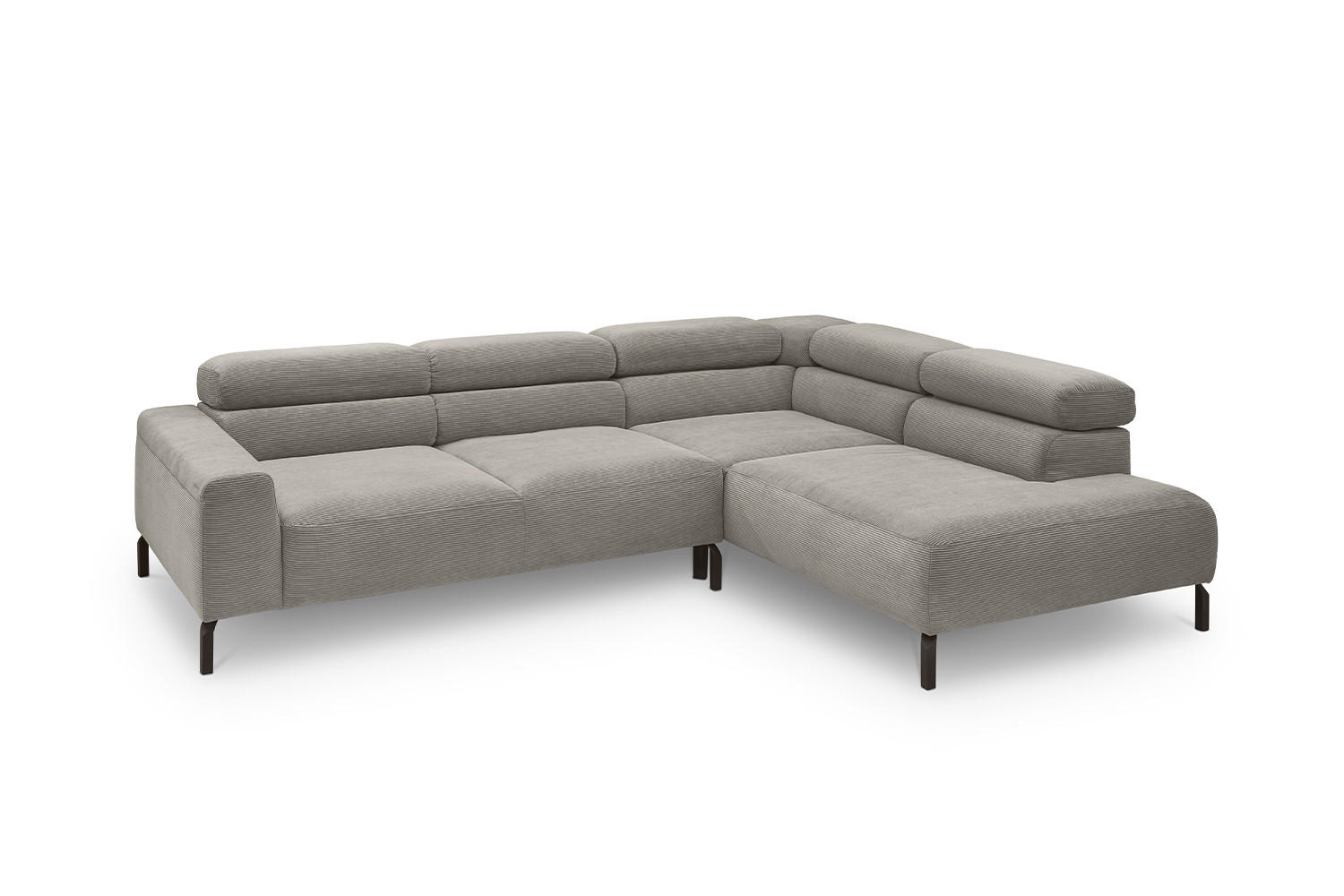 ECKSOFA DELIA Grau Cord - Schwarz/Grau, Textil/Metall (276/219cm) - KAWOLA