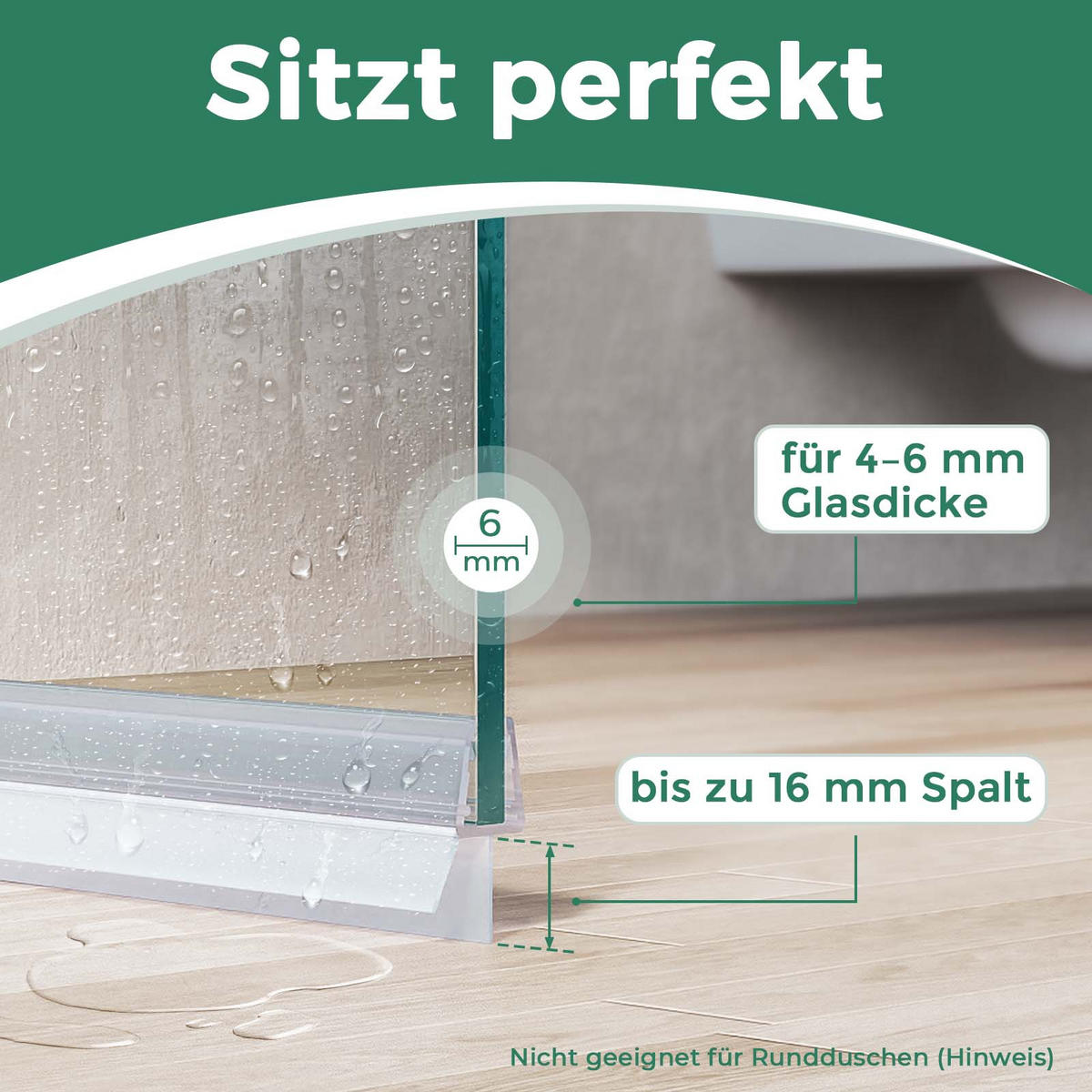 DUSCHDICHTUNG 60 cm für Duschtüren 4–6 mm transparent zuschneidbar - Transparent, Kunststoff (60/2.7cm) - S'AFIELINA