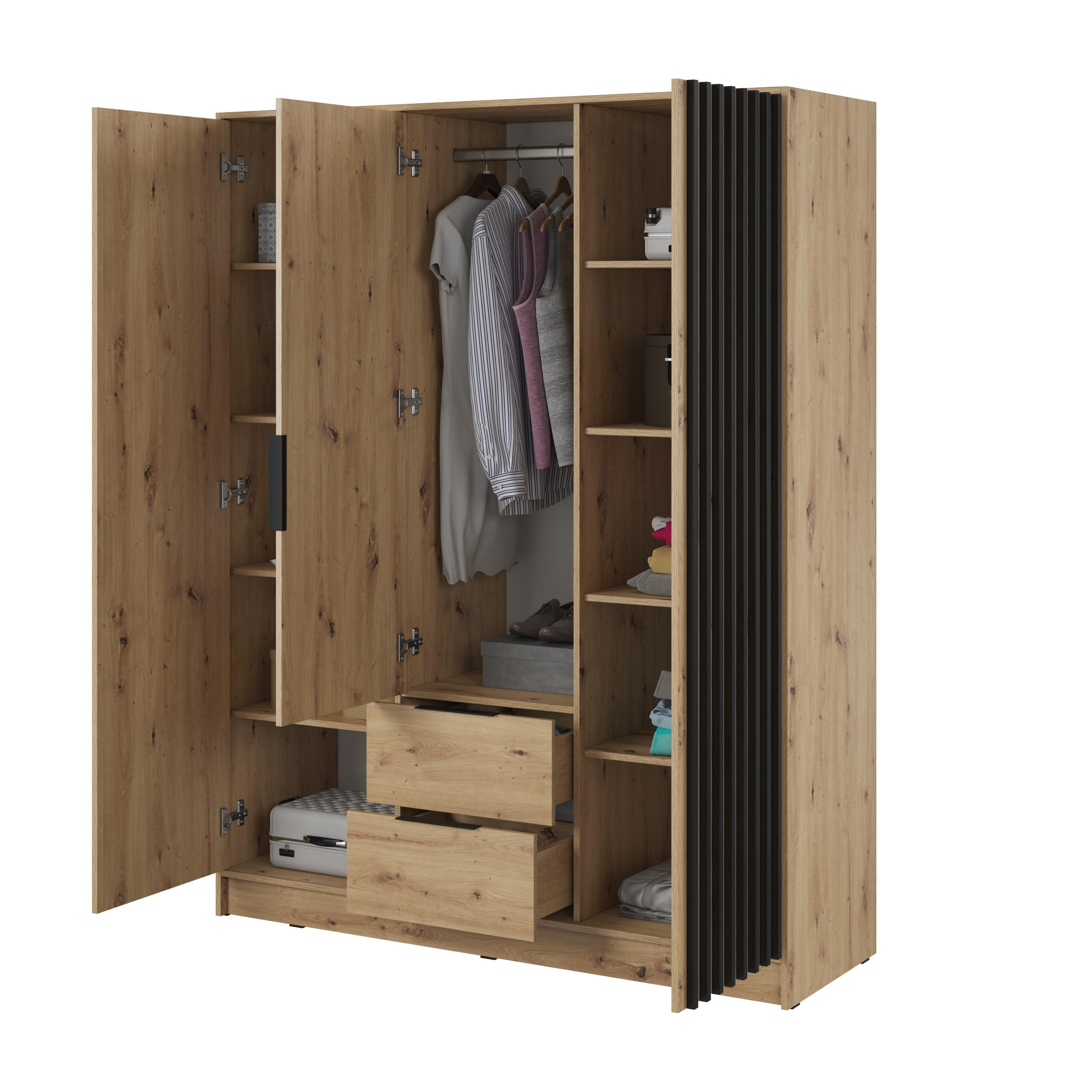 DREHTÜRENSCHRANK NELIANA 155/200/51 cm 3-türig Eiche Artisan - Eiche Artisan, Holzwerkstoff (155/200/51cm) - MASSENO