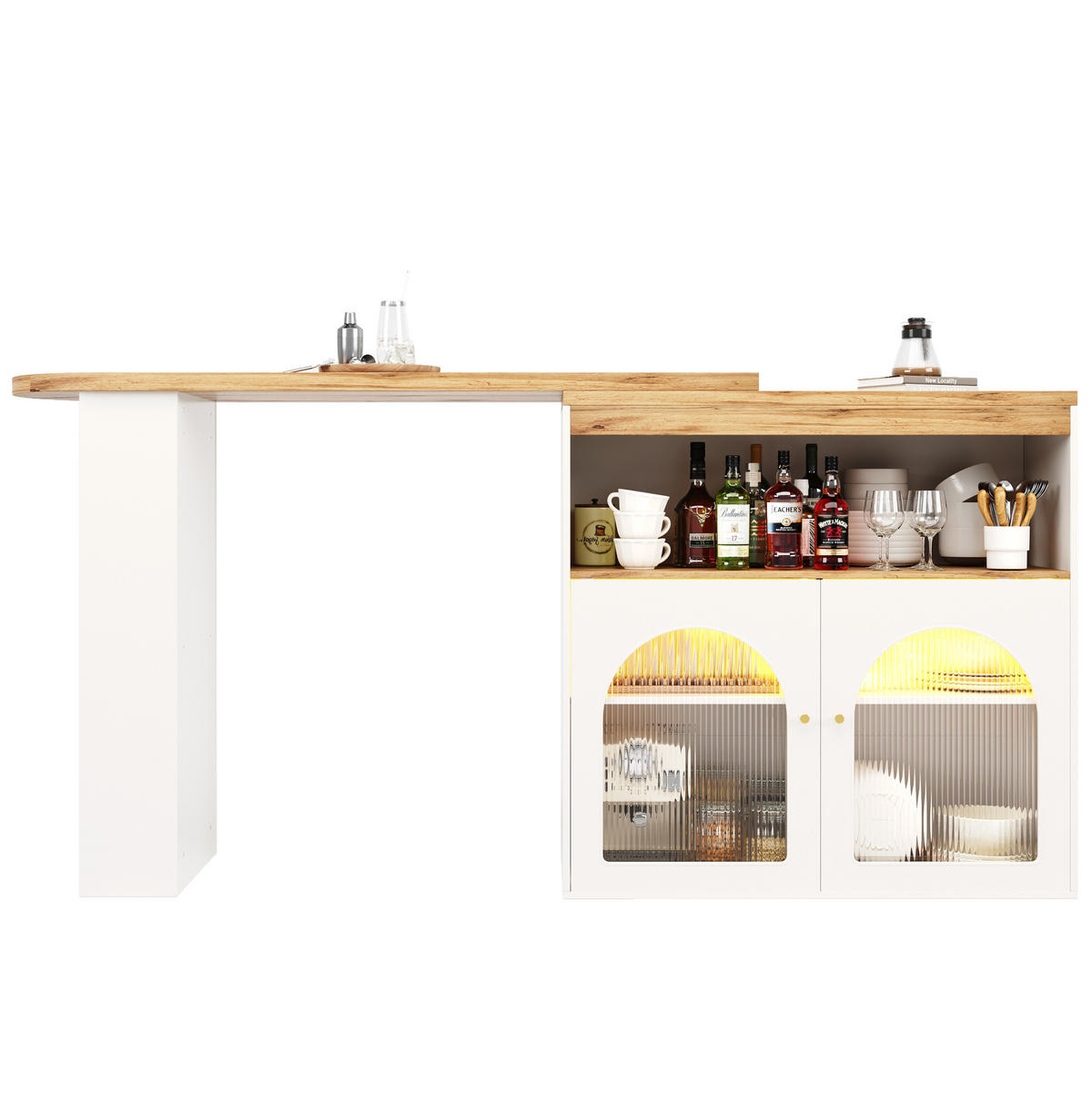 BEISTELLTISCH 138-193/39/105 cm in Weiß mit LED-Beleuchtung und drehbarem Stauraum - Weiß, Holzwerkstoff (39/193/105cm) - Flora Grace