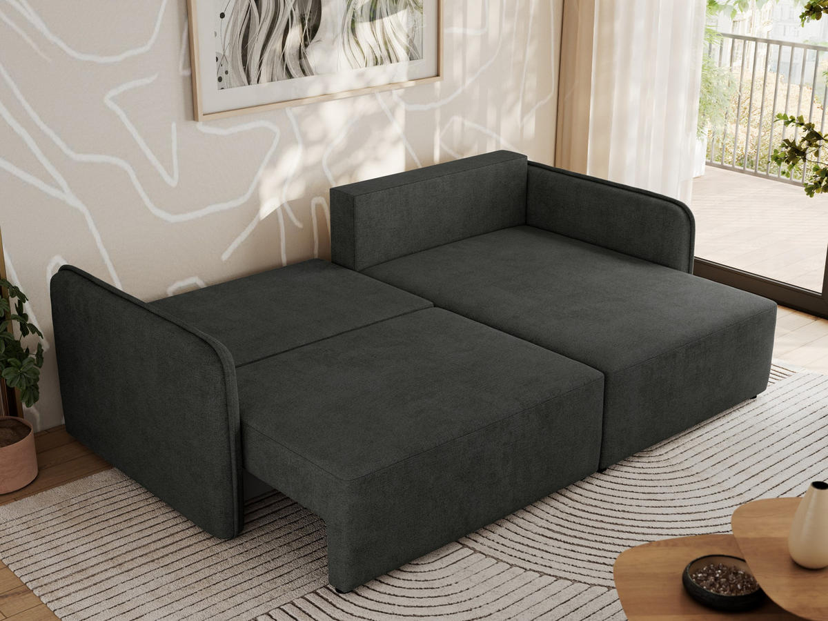 ECKSCHLAFSOFA MESTO L Dunkelgrau Struktur - rechts - Dunkelgrau/Schwarz, Kunststoff/Textil (147/227cm) - MKS