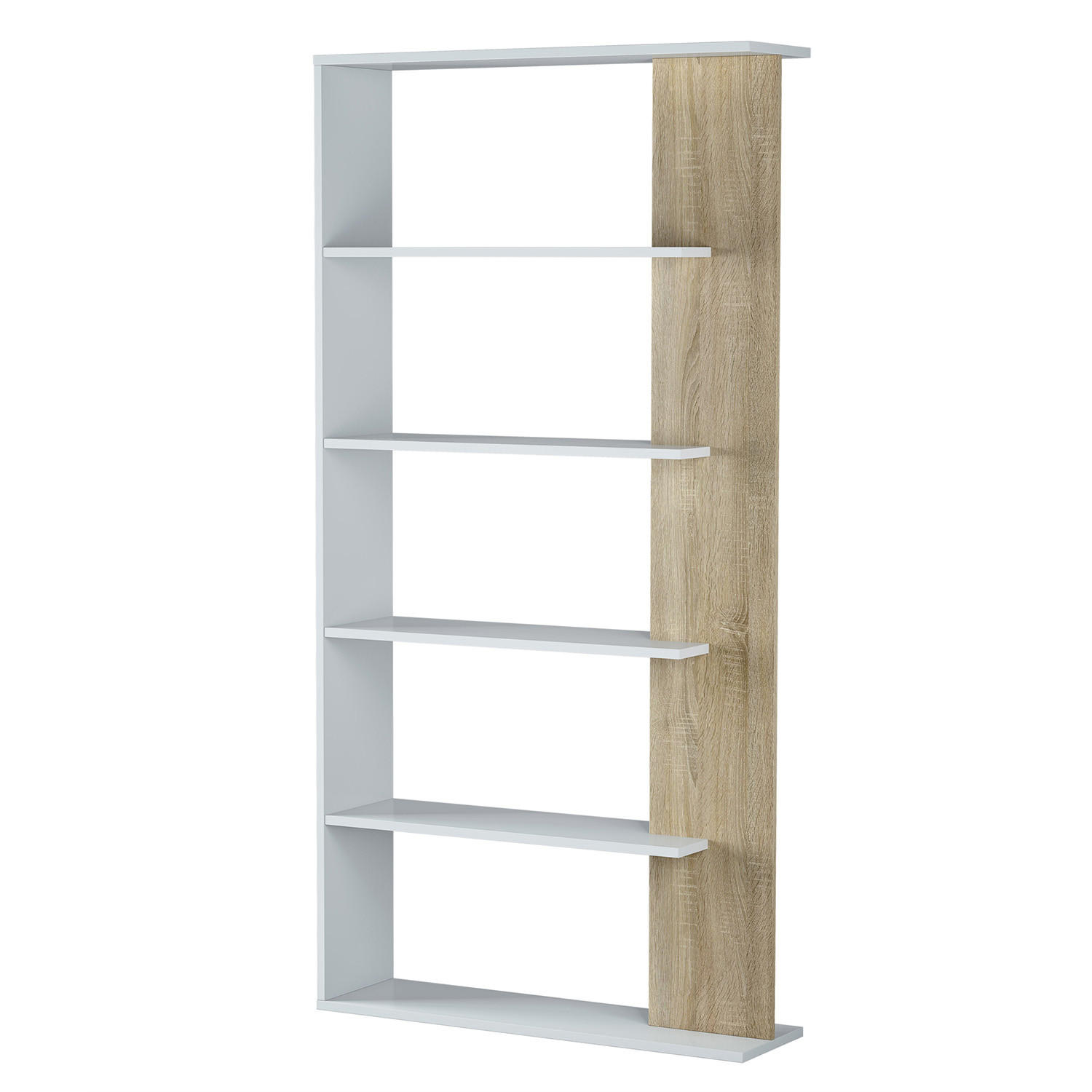 REGAL Lugo Weiß/Eiche 5 Fächer - Weiß, Holzwerkstoff (90/180/25cm) - VS Venta-stock