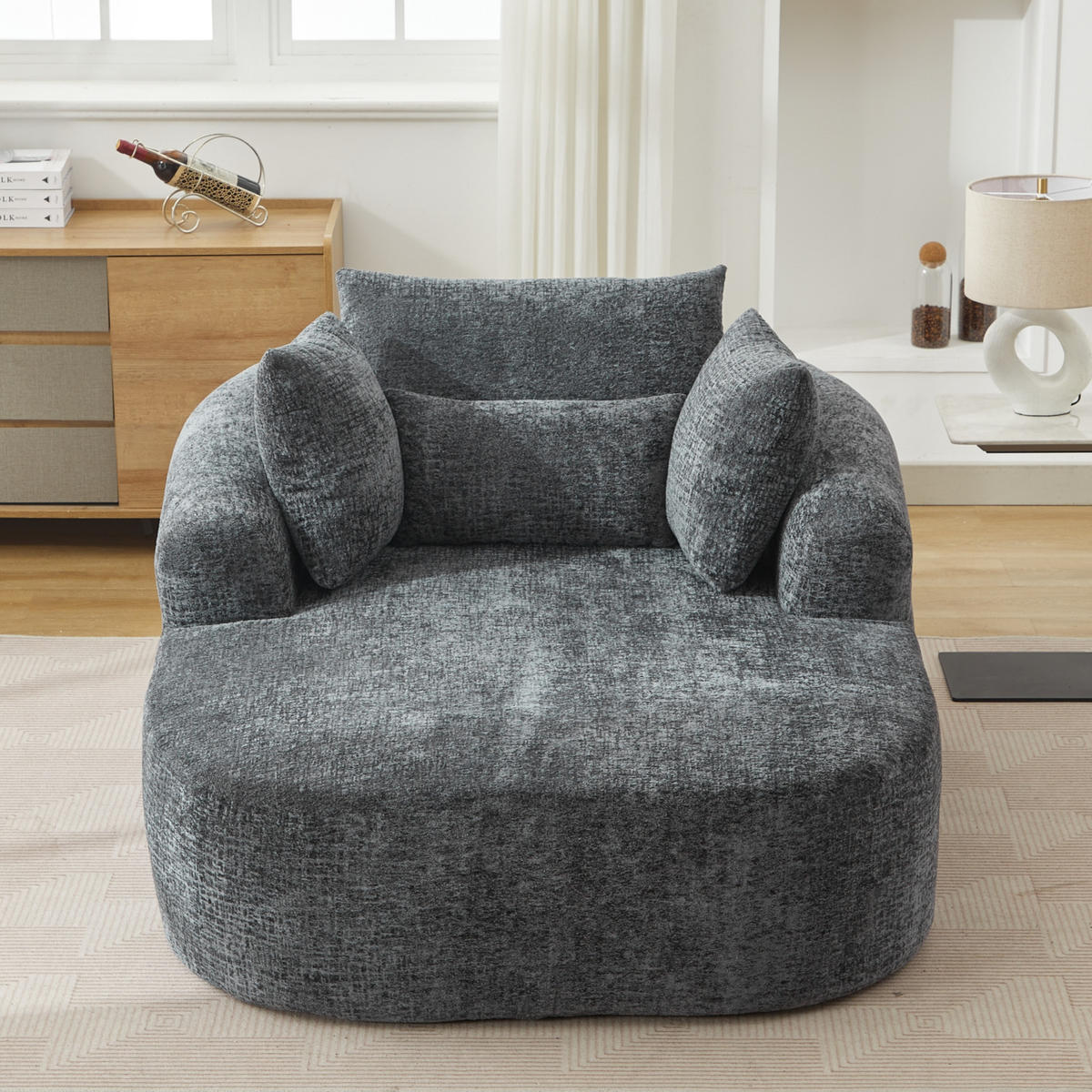 SCHLAFSESSEL DE-34006 mit Armlehnen und Kissen Grau - Grau, Textil (131/81/146.5cm) - ComfortXL