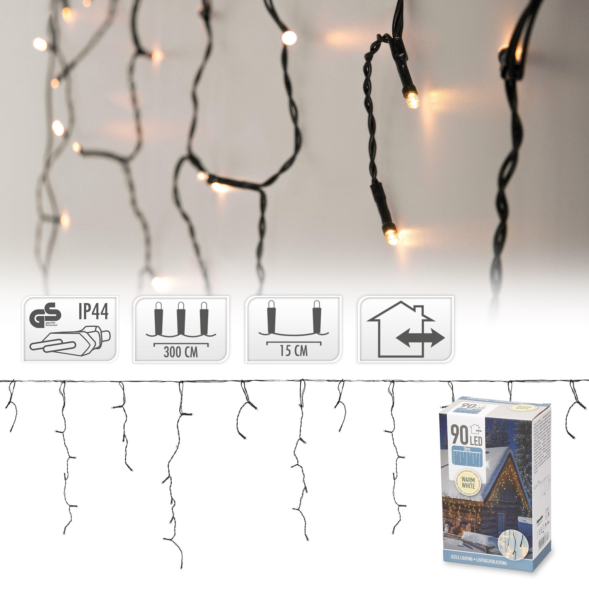 LICHTERKETTE Vorhang 300 cm mit 90 LED Warmweiß - Grün, Kunststoff (300cm) - ECD-Germany