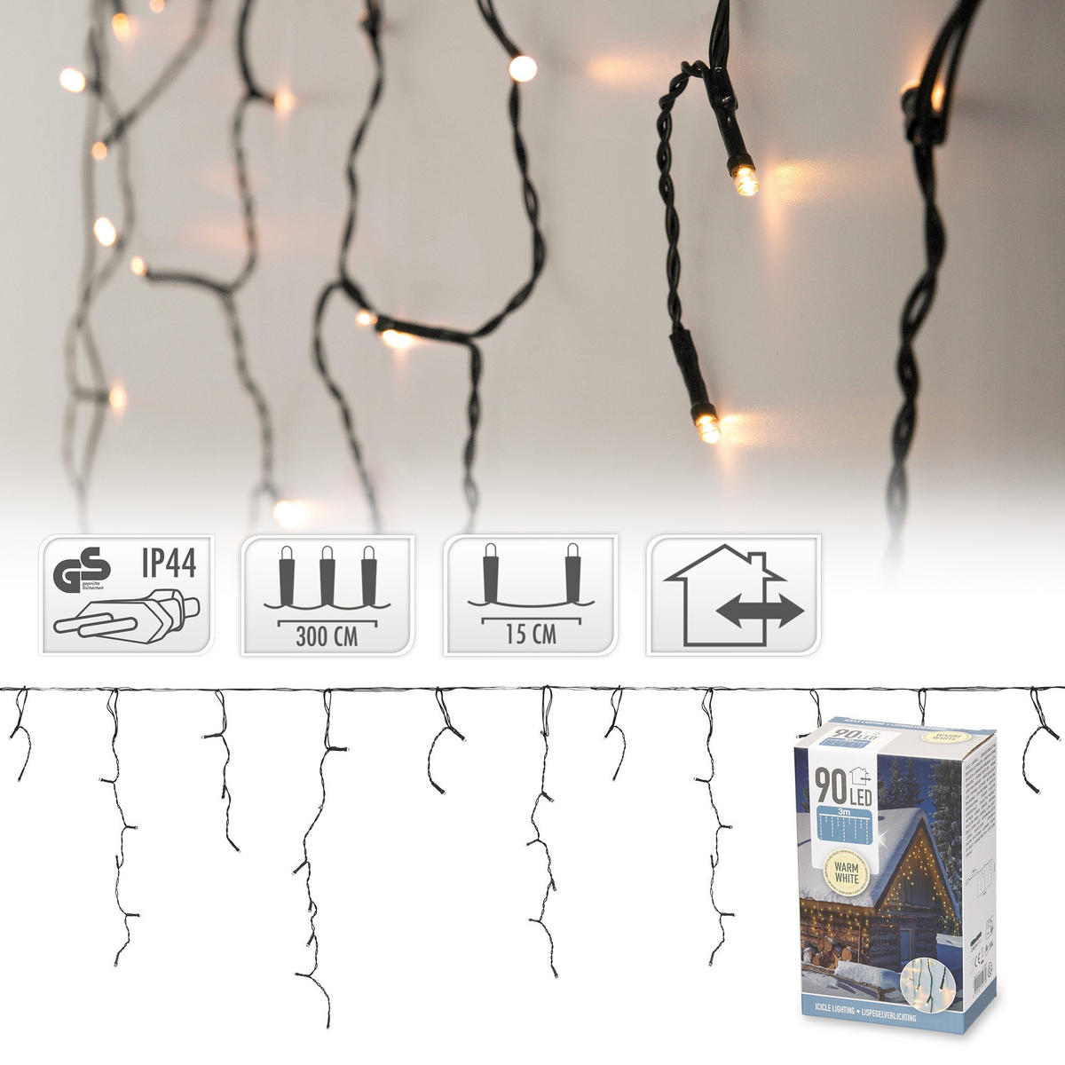 LICHTERKETTE Vorhang 300 cm mit 90 LED Warmweiß - Grün, Kunststoff (300cm) - ECD-Germany