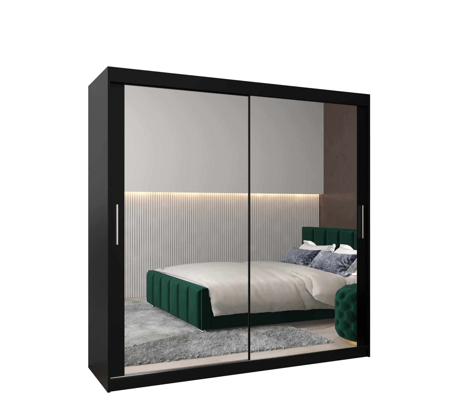 SCHWEBETÜRENSCHRANK 200/200/62 2-türig - Silberfarben/Schwarz, Holz/Kunststoff (200/200/62cm) - MÖBEL KRYSPOL