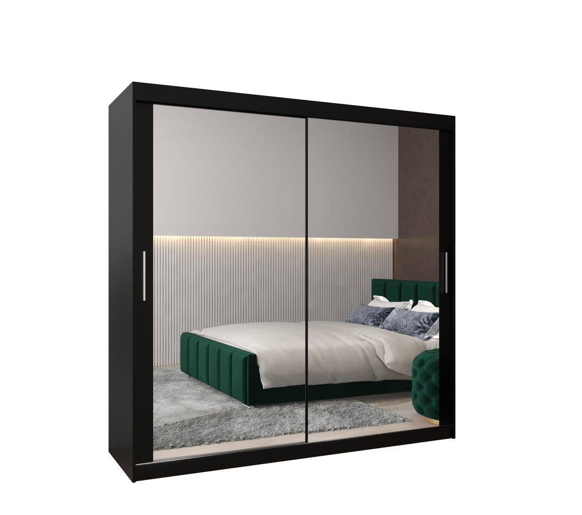 SCHWEBETÜRENSCHRANK 200/200/62 2-türig - Silberfarben/Schwarz, Holz/Kunststoff (200/200/62cm) - Abiks Möbel