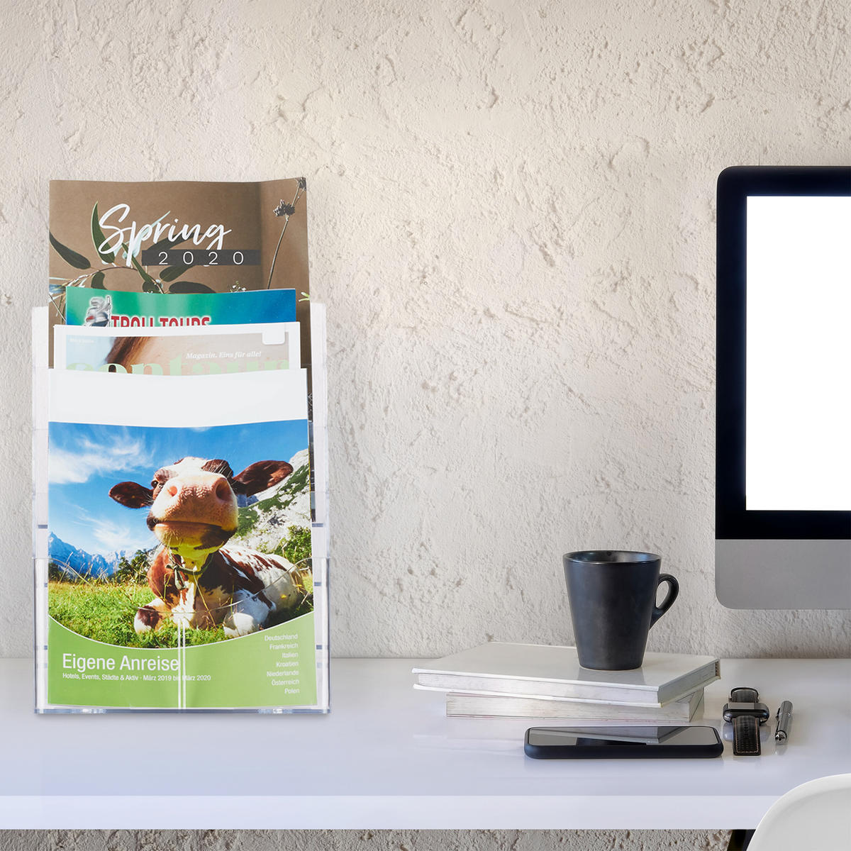 PROSPEKTHALTER A4 - Transparent, Kunststoff (24.5/35/24cm) - Relaxdays