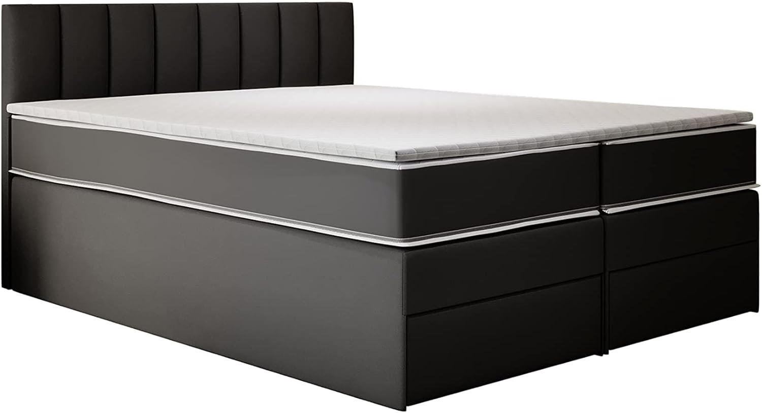 KONTINENTALBETT 200x220 cm mit Schubladen und Taschenmatratze, MIAMI, Visco Topper 5 cm, Schwarz - Schwarz, Holzwerkstoff/Kunststoff (200/220cm) - Trada