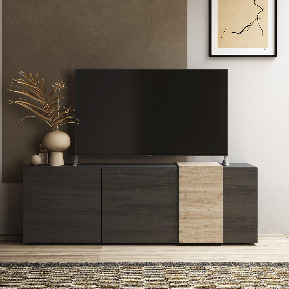 TV-MÖBEL 3 Schwingtüren Pluton - L181 cm - Apfelbaumfarben, Holzwerkstoff (44/57/181cm) - Calicosy