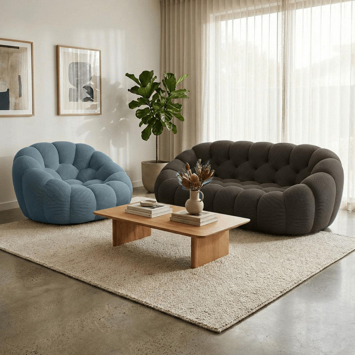 SITZGARNITUR Cocoon Sofa und Sessel Schokolade und Blau - Blau/Braun, Textil (190/75/113cm) - COCO Living