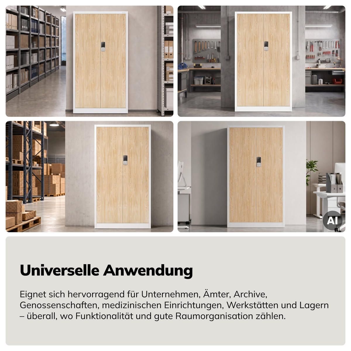BÜROSCHRANK DANIEL mit Zahlenschloss 185x90x40 cm - Weiß/Sonoma Eiche, Metall (90/185/40cm) - Jan Nowak