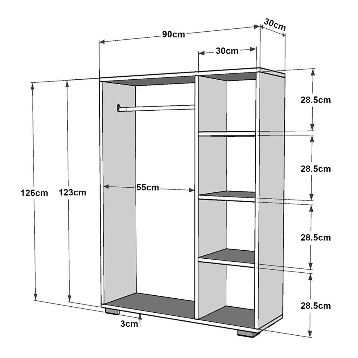 KLEIDERSCHRANK Nesbyen - Weiß, Holzwerkstoff/Kunststoff (90/126/30cm) - [en.casa]