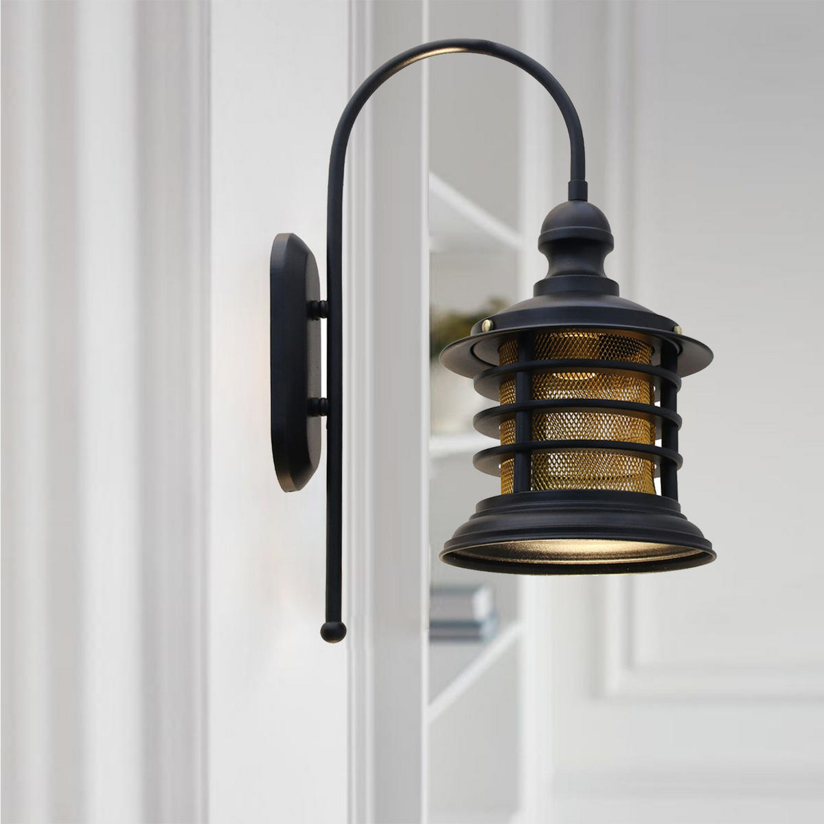 WANDLEUCHTE Innen Vintage 21/30 cm - Goldfarben/Schwarz, Metall (21/30cm) - Bamyum