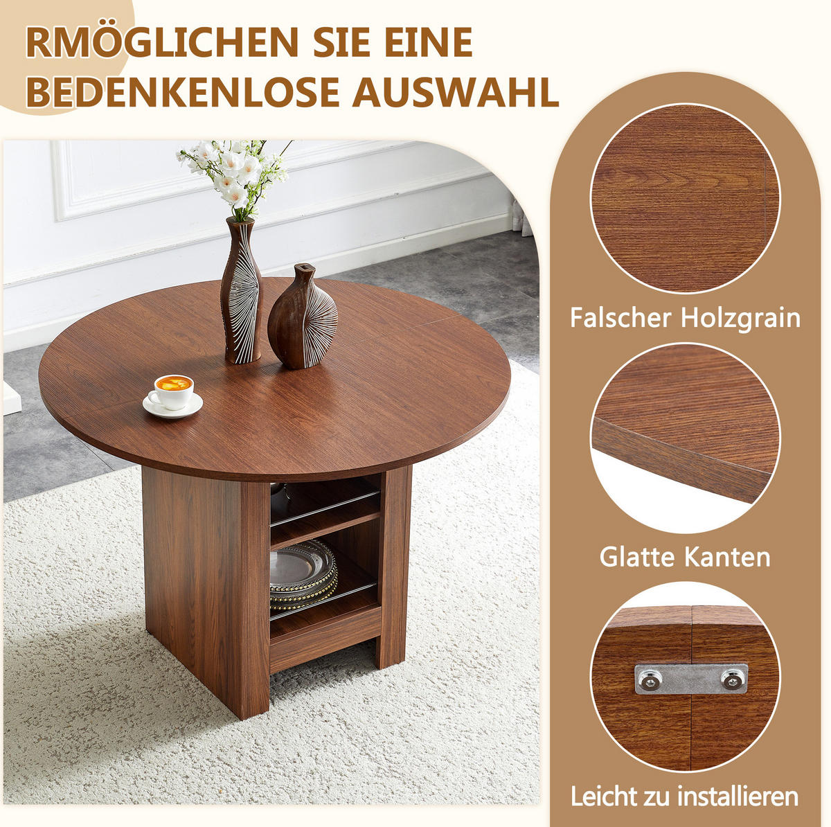ESSTISCH 100/100/76 cm Walnuss aus MDF mit offenen Stauraumfächern - Walnussfarben, Holzwerkstoff (100/100/76cm) - OKWISH