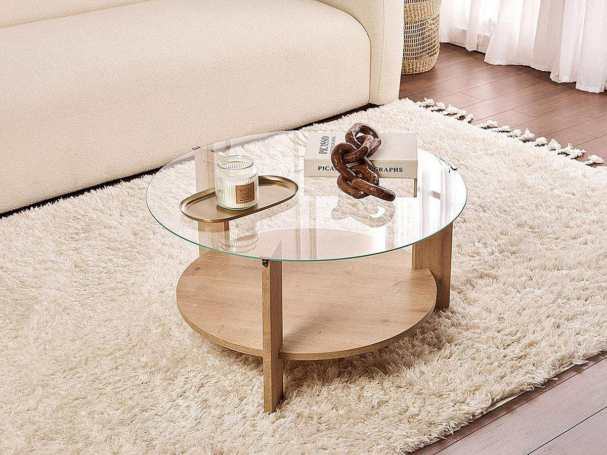 COUCHTISCH - 75 cm x 75 cm - glas - naturfarben hell Senira - Naturfarben, Glas/Holz (75/75/40cm) - Vente-Unique