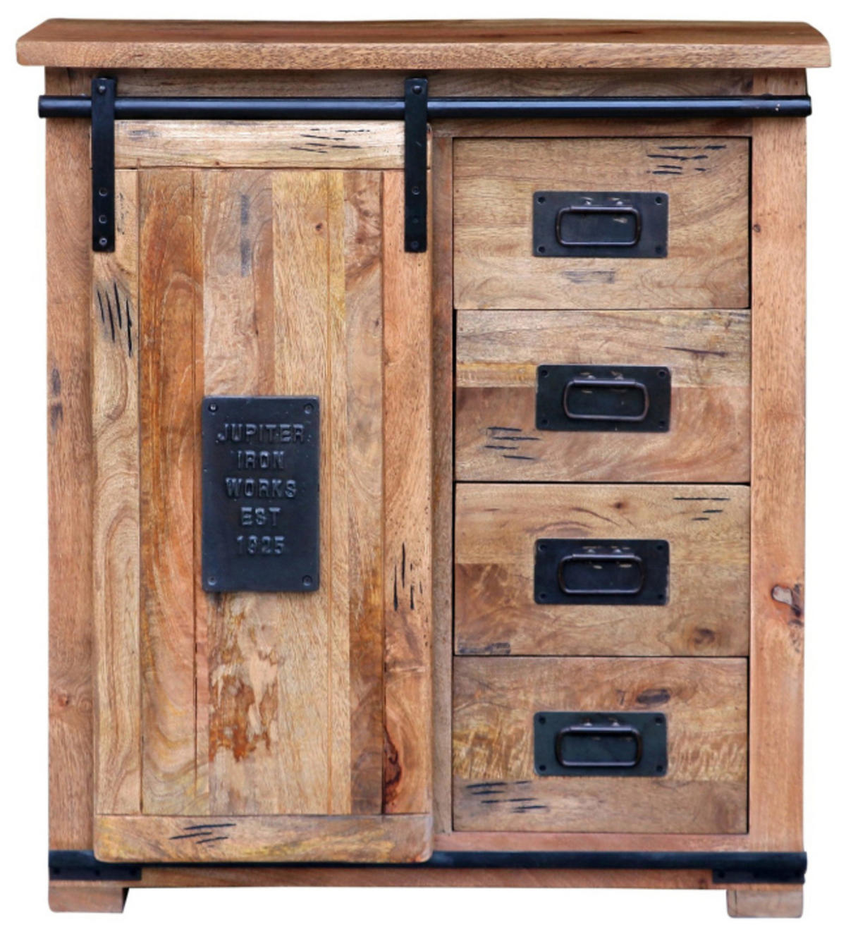 KOMMODE Florenz Mango Vintage 90 x 45 x 100 cm - Schwarz/Naturfarben, Holz (90/100/45cm) - Mr. Deko