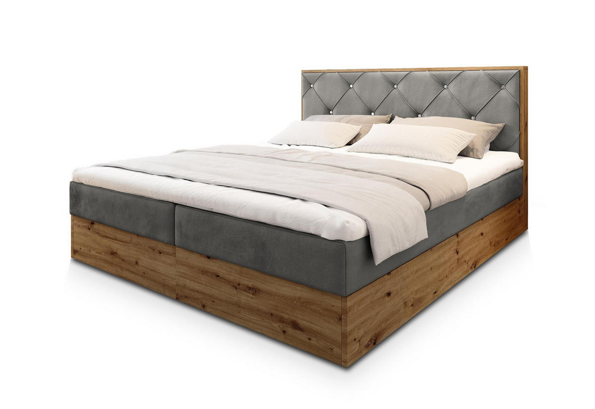 POSTEL BOXSPRING FOSCO 160x200 cm, s matrací a úložným prostorem, šedá - šedá, kompozitní dřevo/textil (160/200cm) - MASSENO