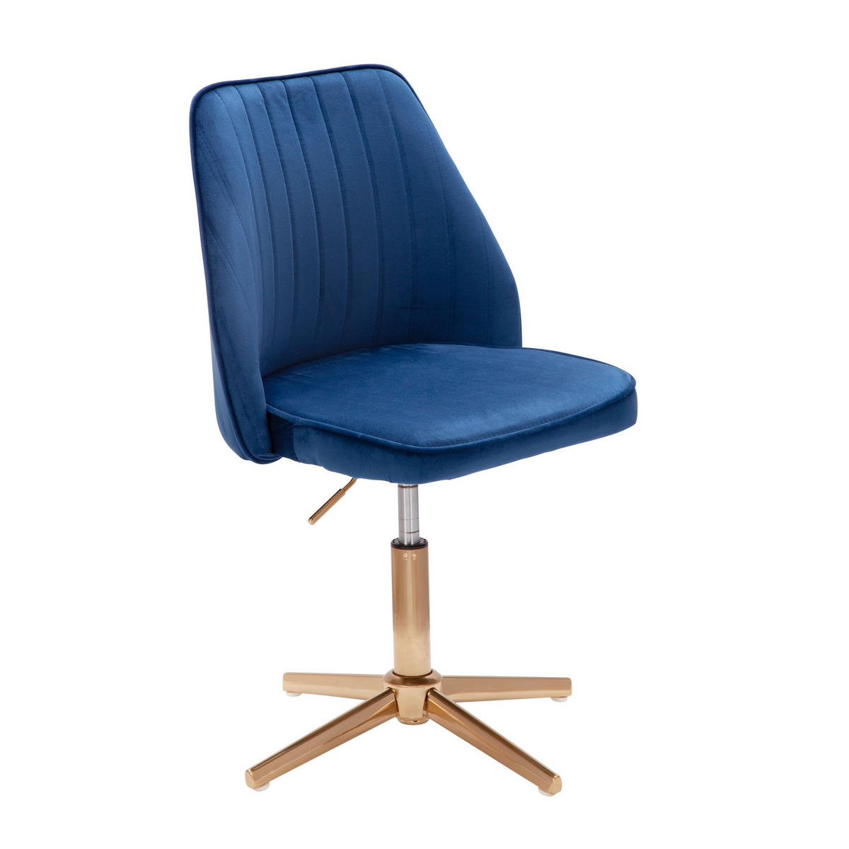 DREHSTUHL Samt mit Höhenverstellung, Eisenfuß und 360° Drehfunktion TANARO, Blau 60x60x100 cm - Blau/Goldfarben, Textil/Metall (60/100/60cm) - KADIMA DESIGN