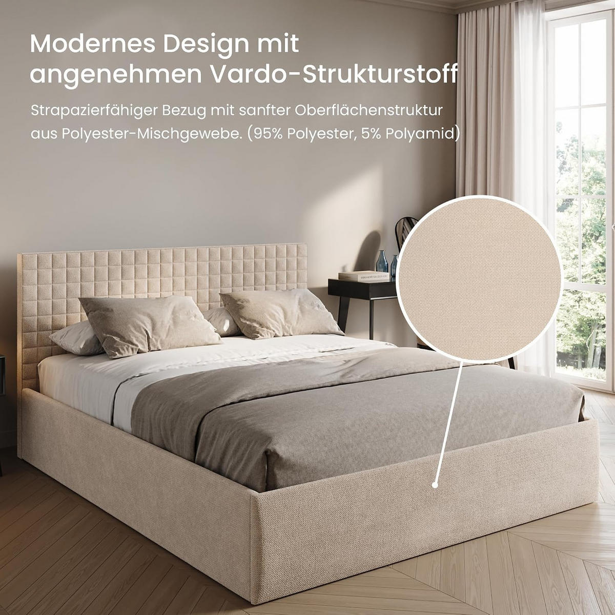 POLSTERBETT VARDO-Stoff 160x200 cm in Beige - Beige, Textil (160/200cm) - Home Collective