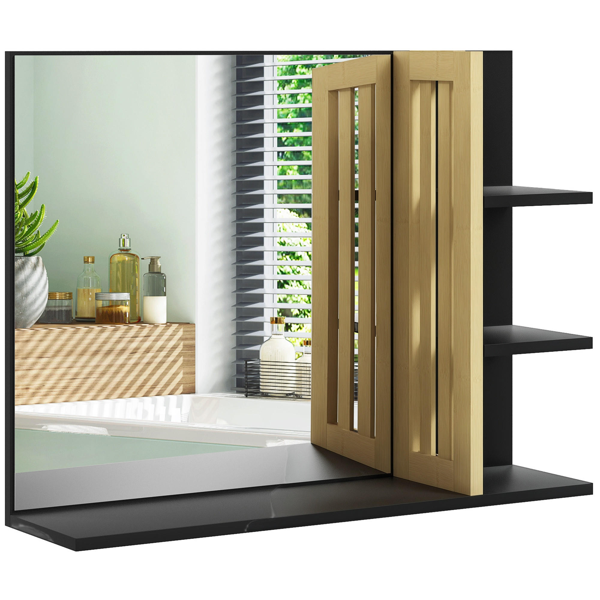 SPIEGELSCHRANK, vierstufiger Wandspiegel aus Holz fürs Badezimmer, 45 x 15 x 58,5 cm ,Schwarz - Schwarz, Glas (45/58.5/15cm) - Vallsero