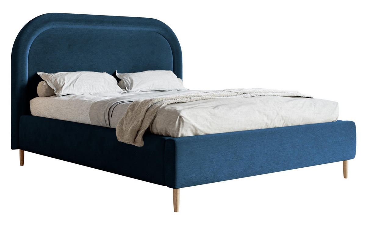 POLSTERBETT Loreo Dunkelblau Samt wasserfest 180x200 cm - Beige/Dunkelblau, Kunststoff/Textil (180/200cm) - Selsey