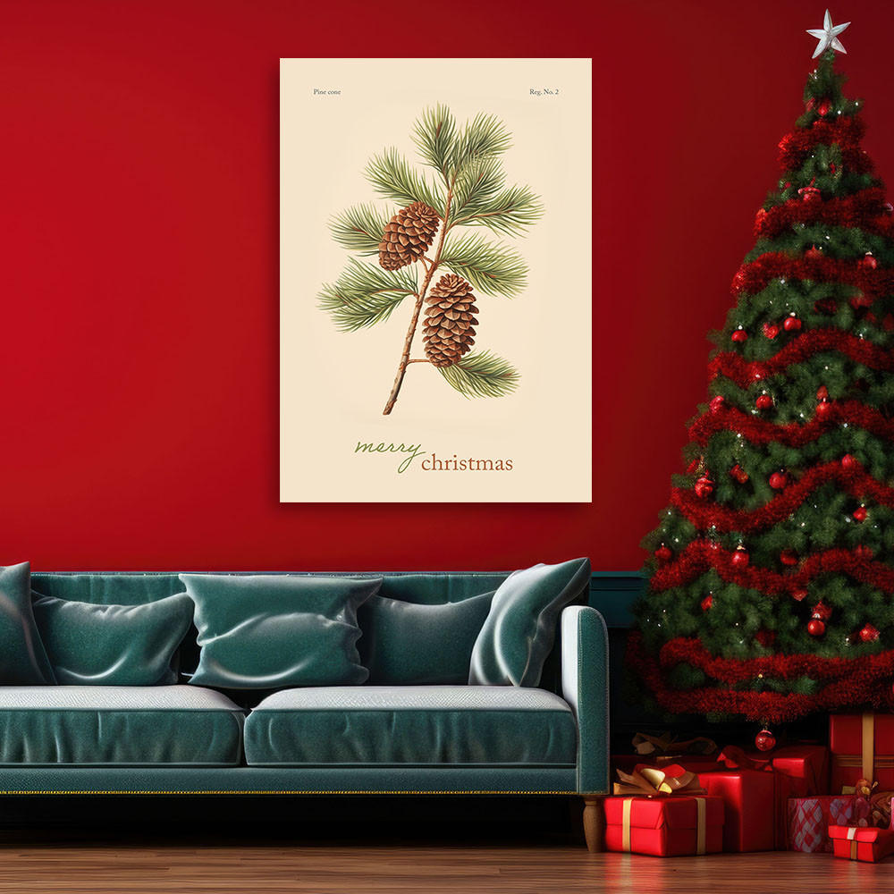 WANDBILD tannenzapfen und aufschrift ""frohe weihnachten - Beige, Textil (40/60cm) - Feeby