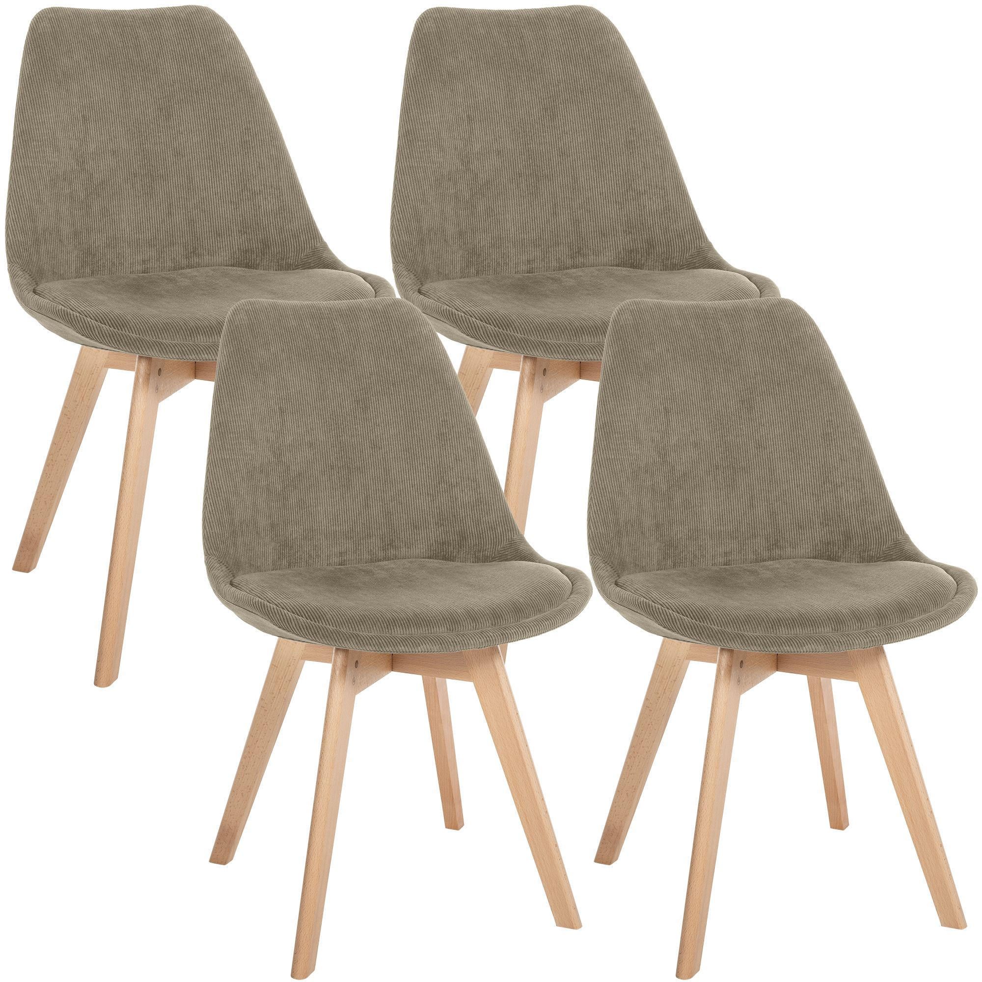 STUHL 4er Set Cord Taupe - Taupe/Eukalyptusholzfarben, Holz/Textil (49/83/50cm) - CLP