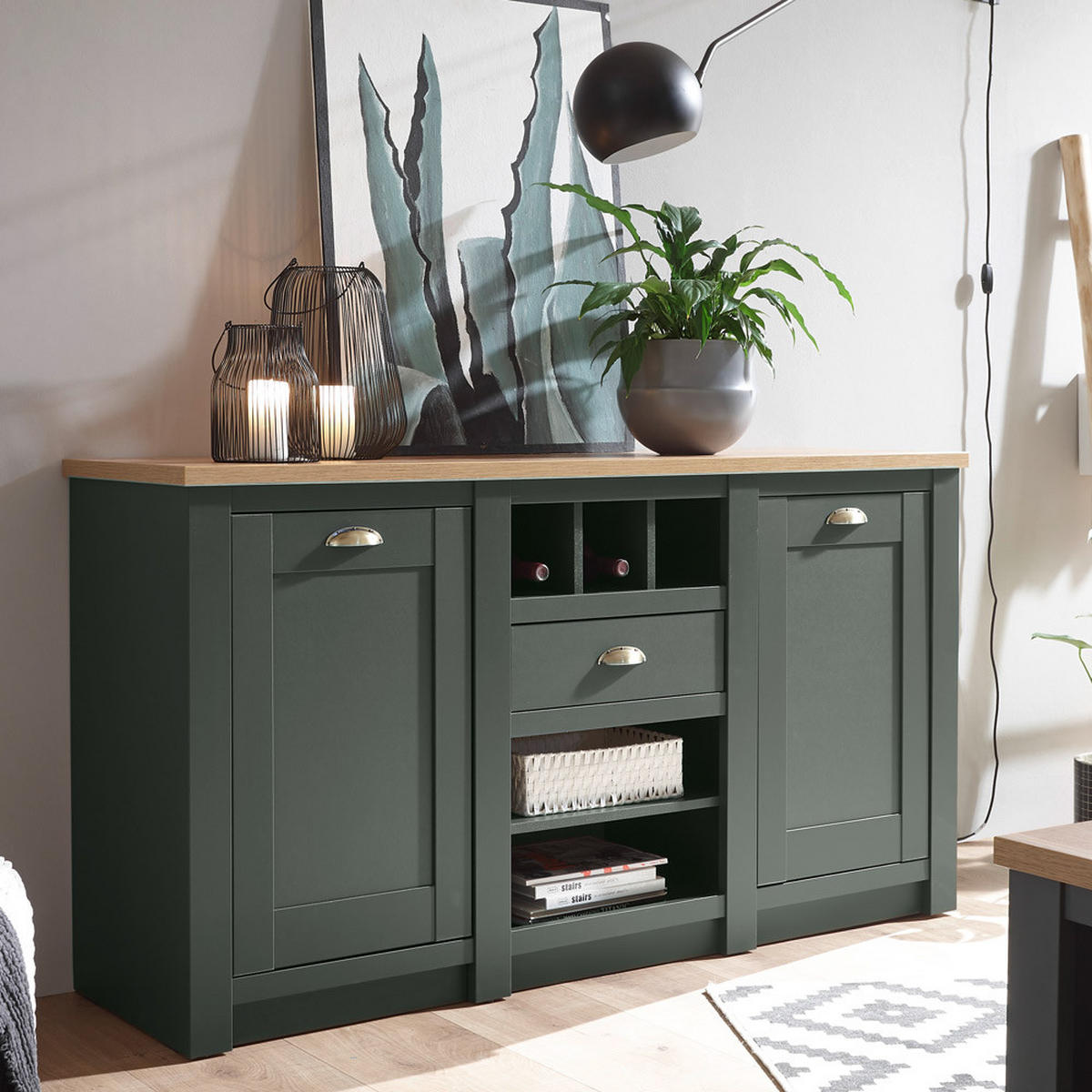 SIDEBOARD Cincinnati-61 - Grün, Holzwerkstoff (145/83/41cm) - Lomado