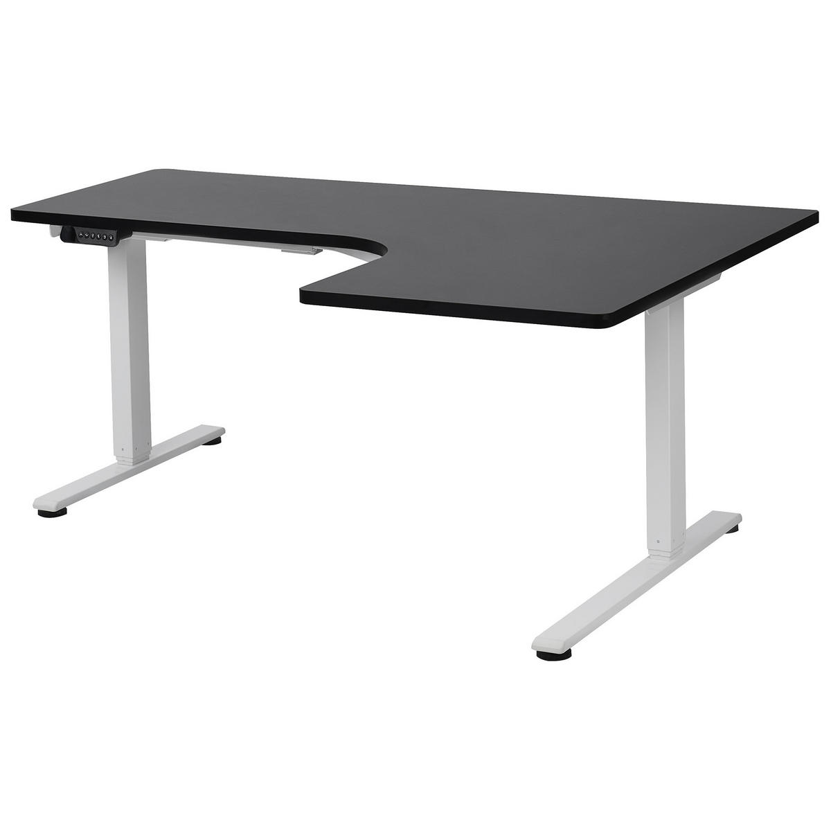 ECKSCHREIBTISCH elektrisch höhenverstellbar 160/109 cm Schwarz/Weiß rechtsseitig Destines - Schwarz/Weiß, Holzwerkstoff/Metall (109/160/60cm) - Beliani