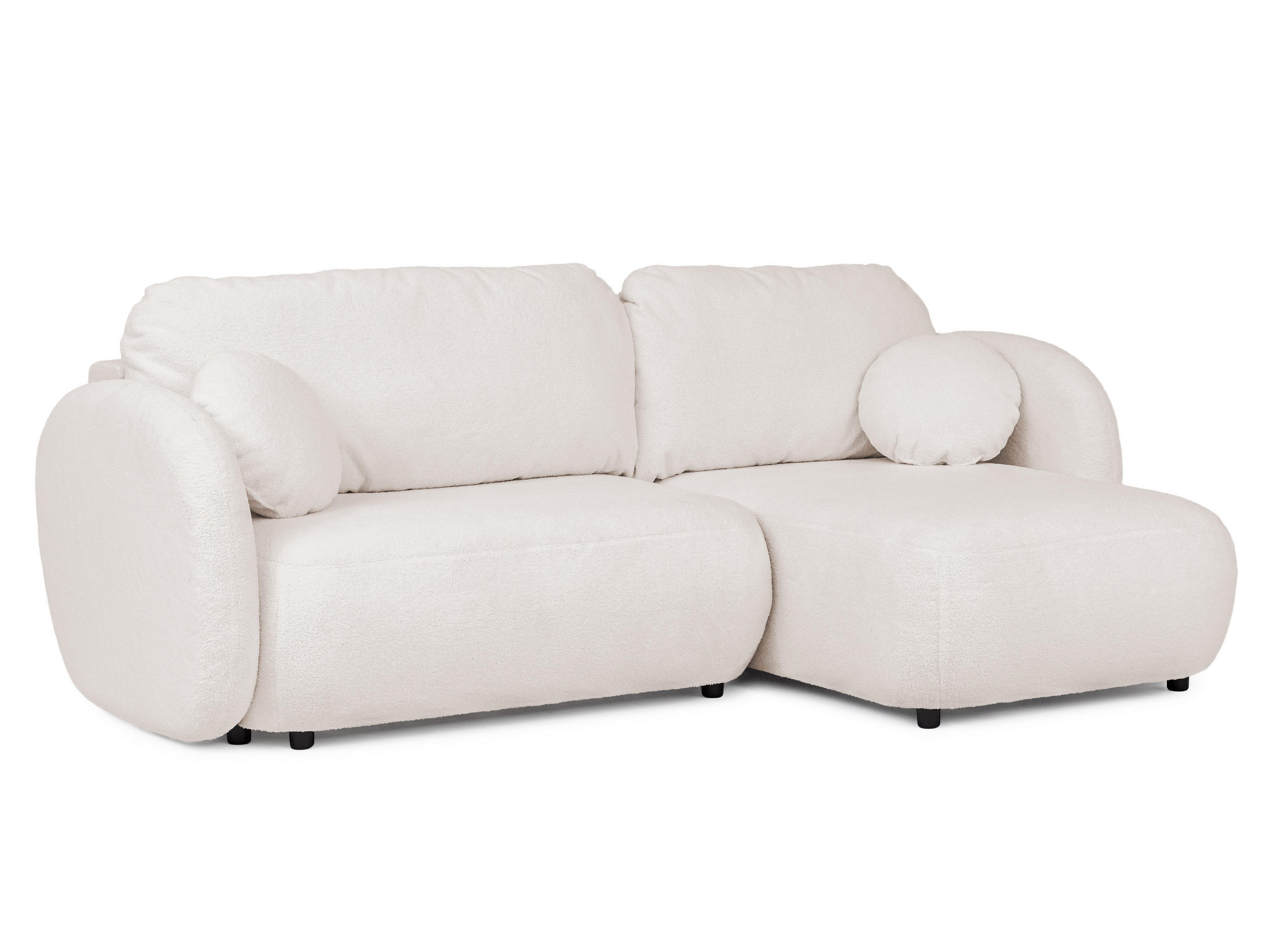 ECKSOFA Candy mit Schlaffunktion Weiß Bouclé-Stoff - Ottomane rechts - Schwarz/Weiß, Holz/Kunststoff (146/230cm) - S-Style Möbel