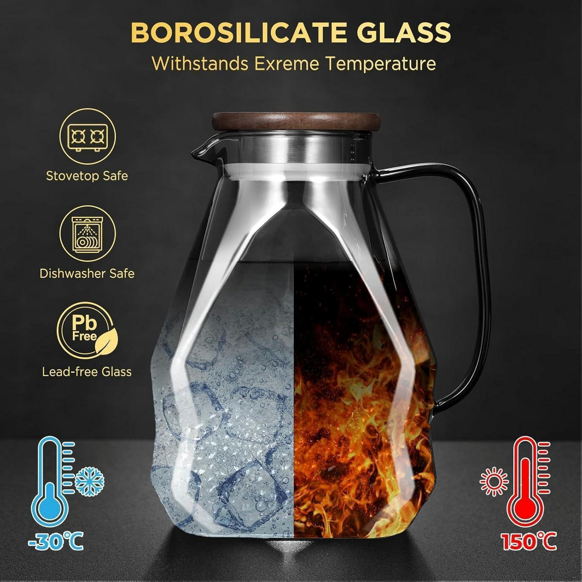 GLASKARAFFE 1.8L mit Deckel für Kühlschranktür Schwarz - Transparent, Glas (8/8cm)