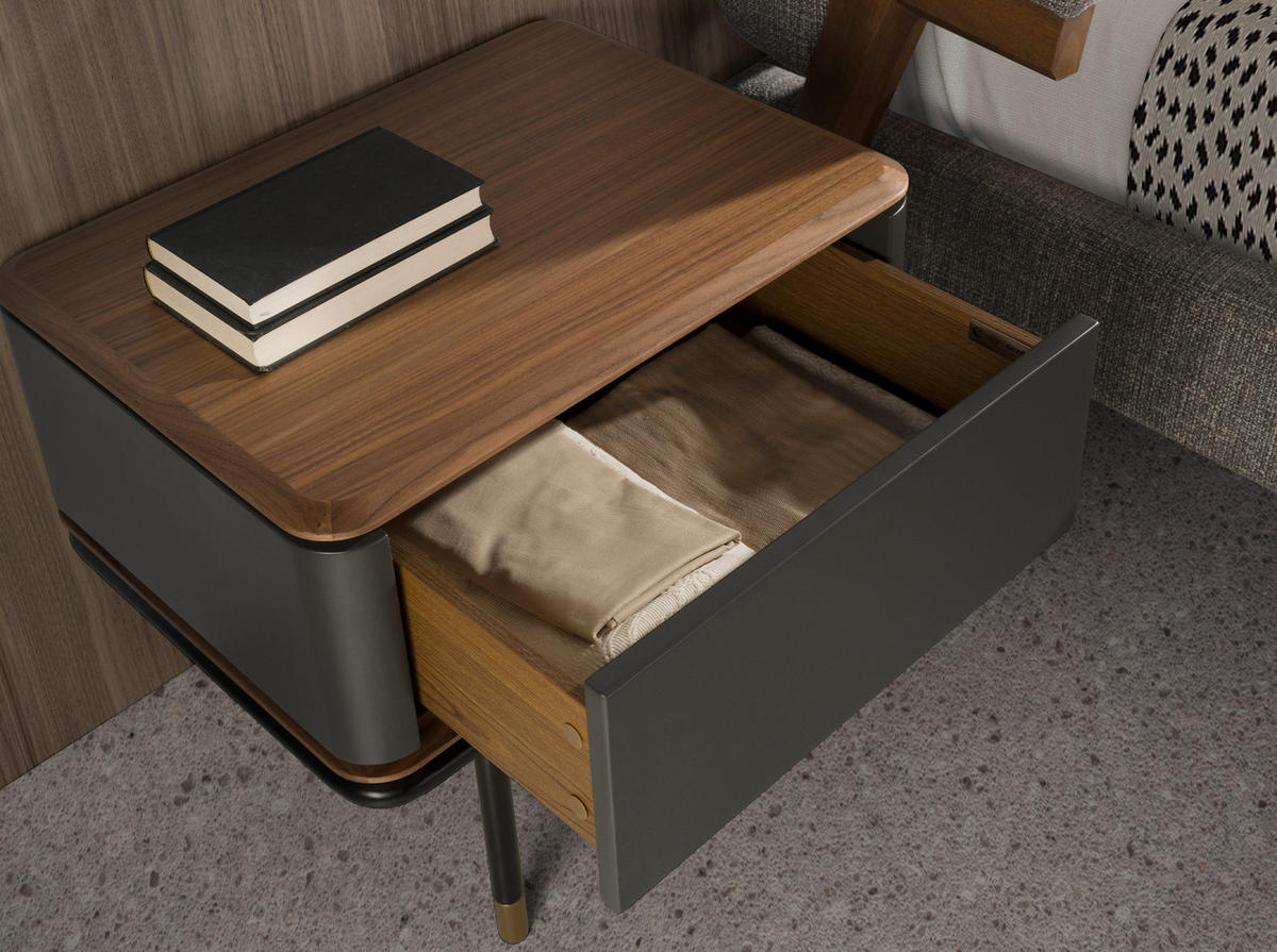 NACHTSCHRANK Rechteckig Dunkelgrau Walnuss Gold 60/45/50 - Dunkelgrau, Holzwerkstoff (60/50/45cm) - ANGEL CERDA
