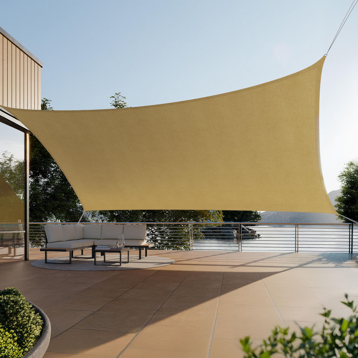 SONNENSEGEL Sunny,umfangreiches Montagematerial,Sand - Sandfarben, Kunststoff (600/400cm) - tectake