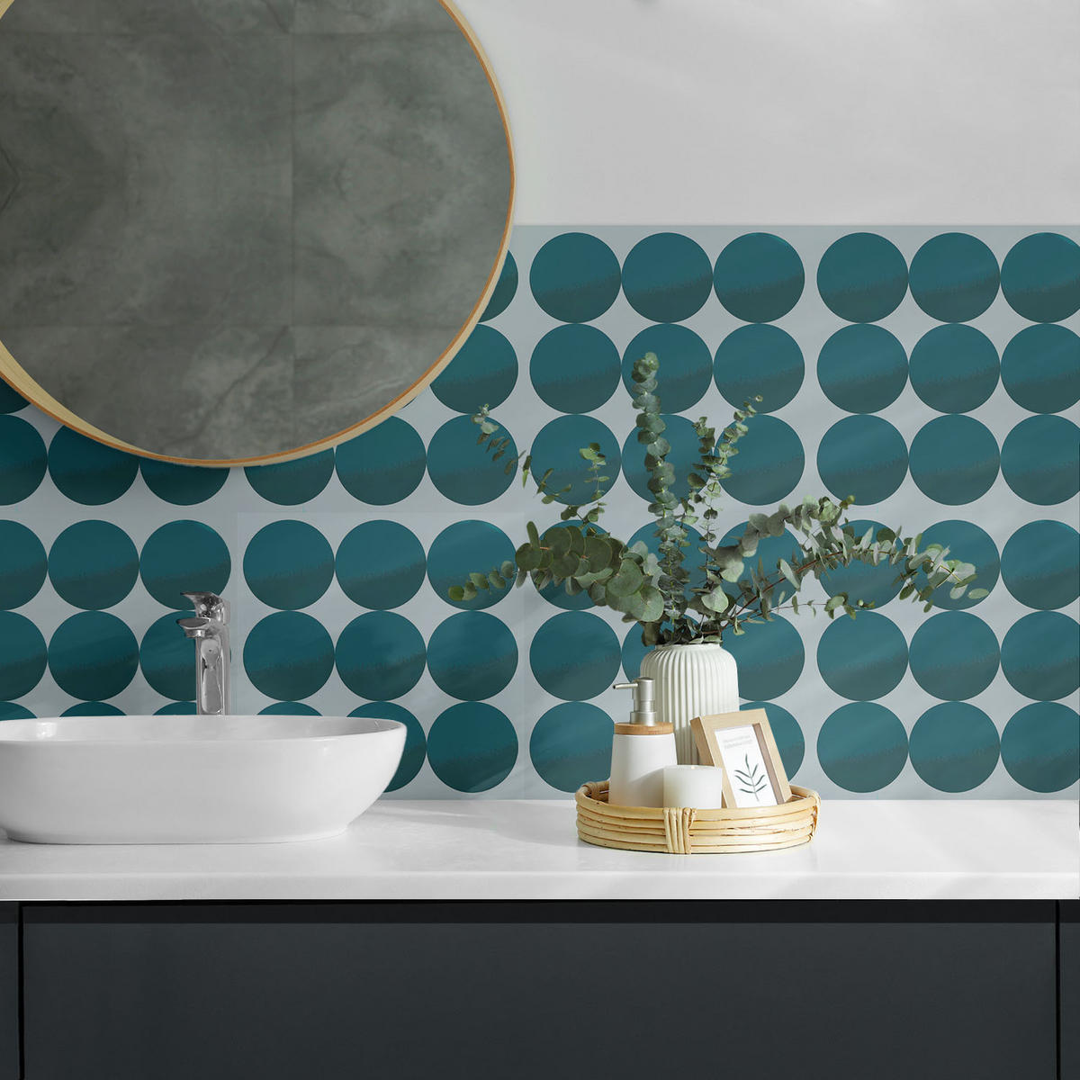 WANDPANEEL 9 Stück 30x30 cm selbstklebend Sferra - Jadegrün, Kunststoff (30/1.6/30cm) - Wallfluent