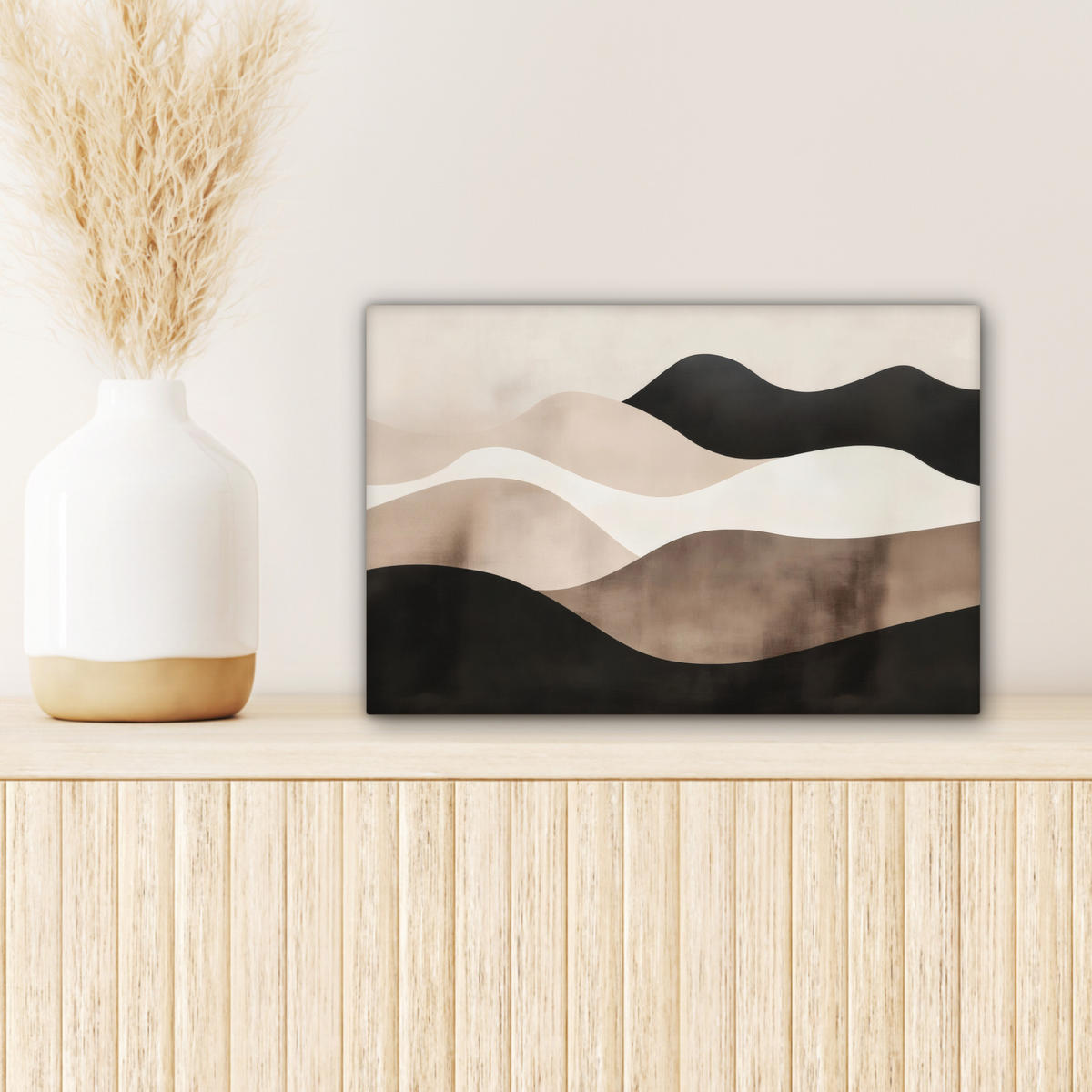 LEINWANDBILD Abstrakt - Landschaft - Wellen - Cremefarben 30x20 cm - Cappuccino, Textil (30/20cm) - MuchoWow