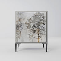 SIDEBOARD FADE IN THE TREES, Grau, 57,5x42x72,5 cm, Schwarze Metallfüße - Multicolor/Schwarz, Holzwerkstoff/Metall (57.5/72.5/42cm) - SpaceRebels