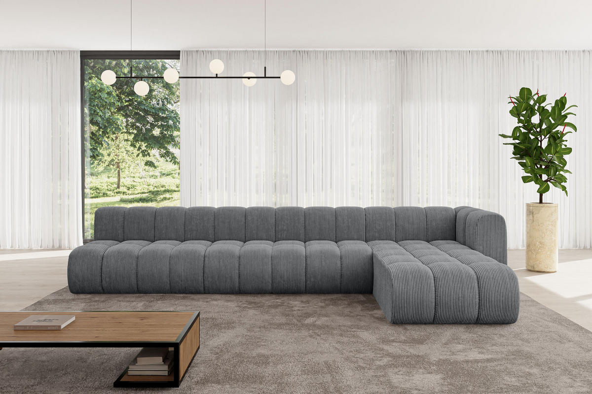 ECKSOFA modulares Sofa Darnel-L3 - 387x177x70 cm Dunkelgrau - Dunkelgrau, Holzwerkstoff/Textil (387/177cm) - ALTDECOR