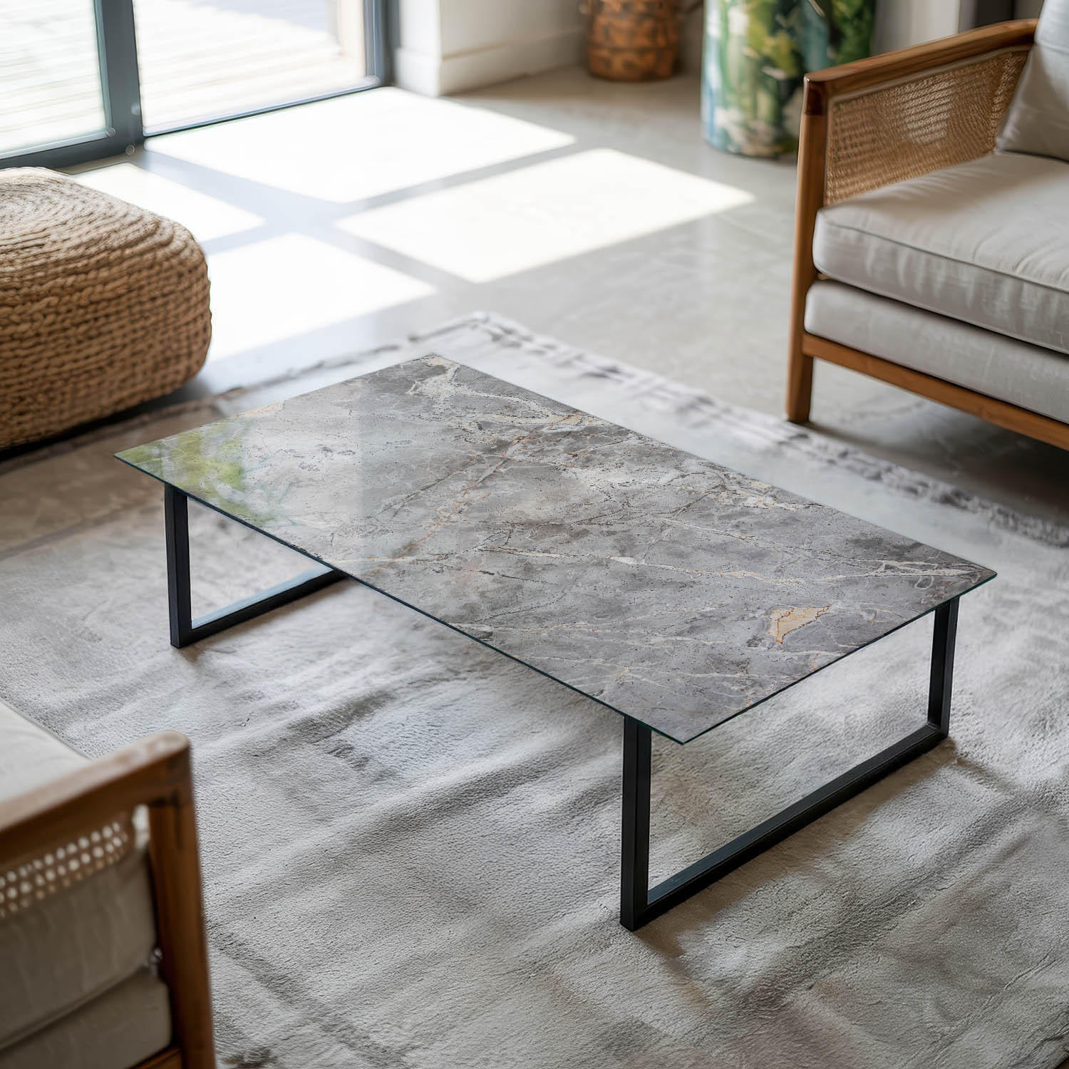 TISCHPLATTE 100x50 cm Naturmarmor Optik - Hellgrau/Grau, Glas (100/50/0.4cm) - TULUP