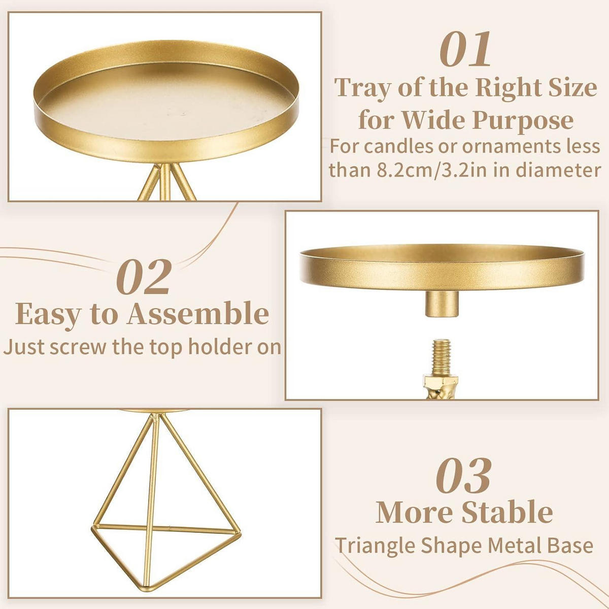 KERZENSTÄNDER 3er Set Metall Gold - Goldfarben, Metall (10/10/16cm)