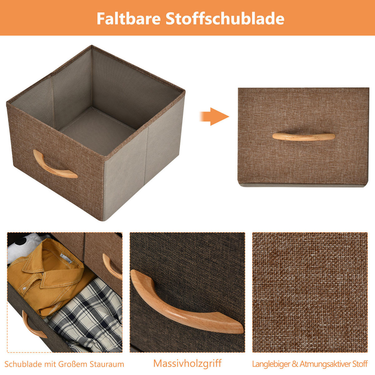 KOMMODE mit 7 Schubladen Braun - Braun, Holz (29/79/80cm) - COSTWAY