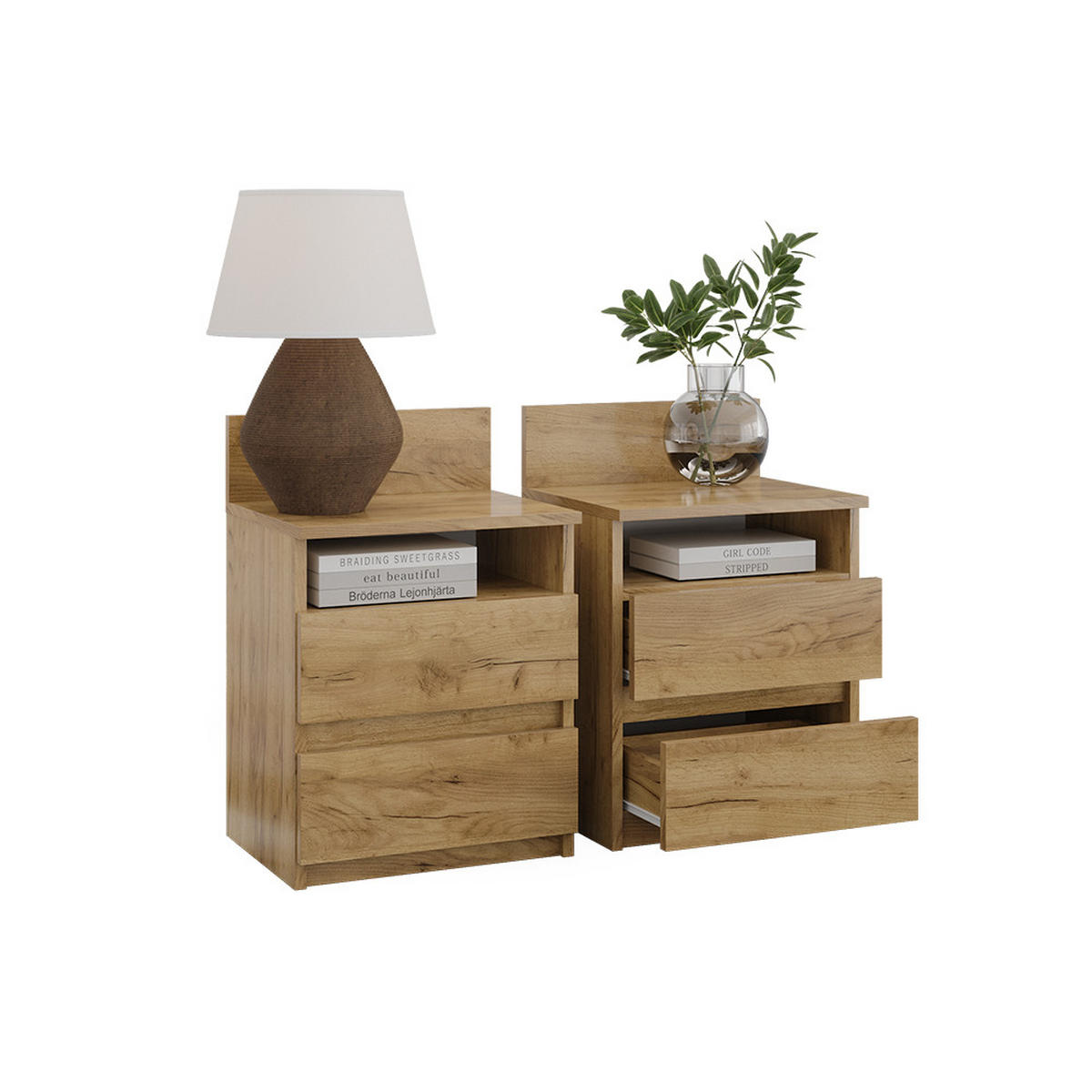NACHTTISCH Monty Goldkraft Eiche 39.6 x 59.1 cm 2er Set - Eiche Wotan, Holzwerkstoff (32.3/59.1/39.6cm) - Vicco
